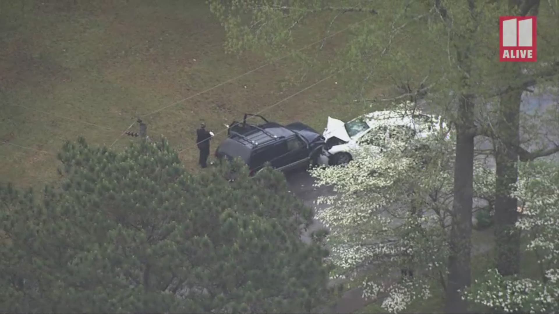 11Alive SkyTracker video shows what appears to be a head-on collision in a residential area of Stockbridge.