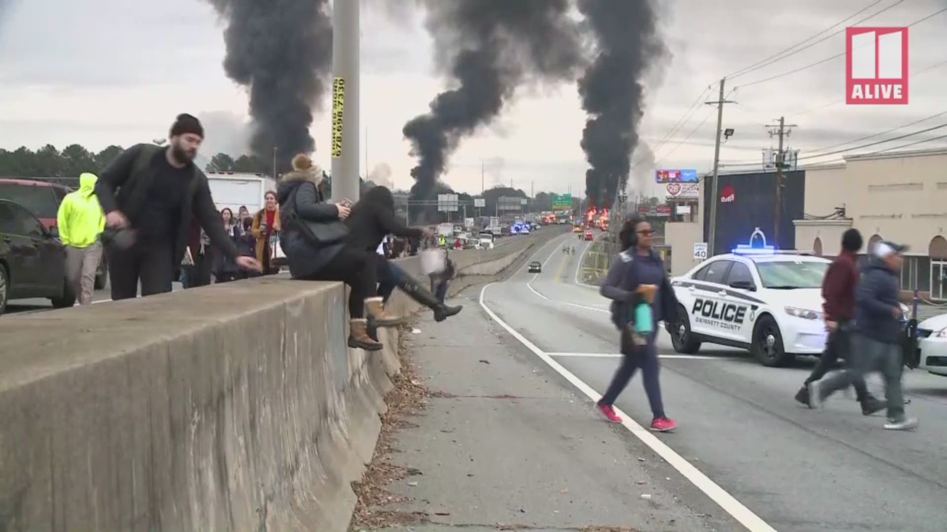 Drivers were forced to abandon their cars along Interstate 85 in the midst of a fiery wreck on Saturday morning.