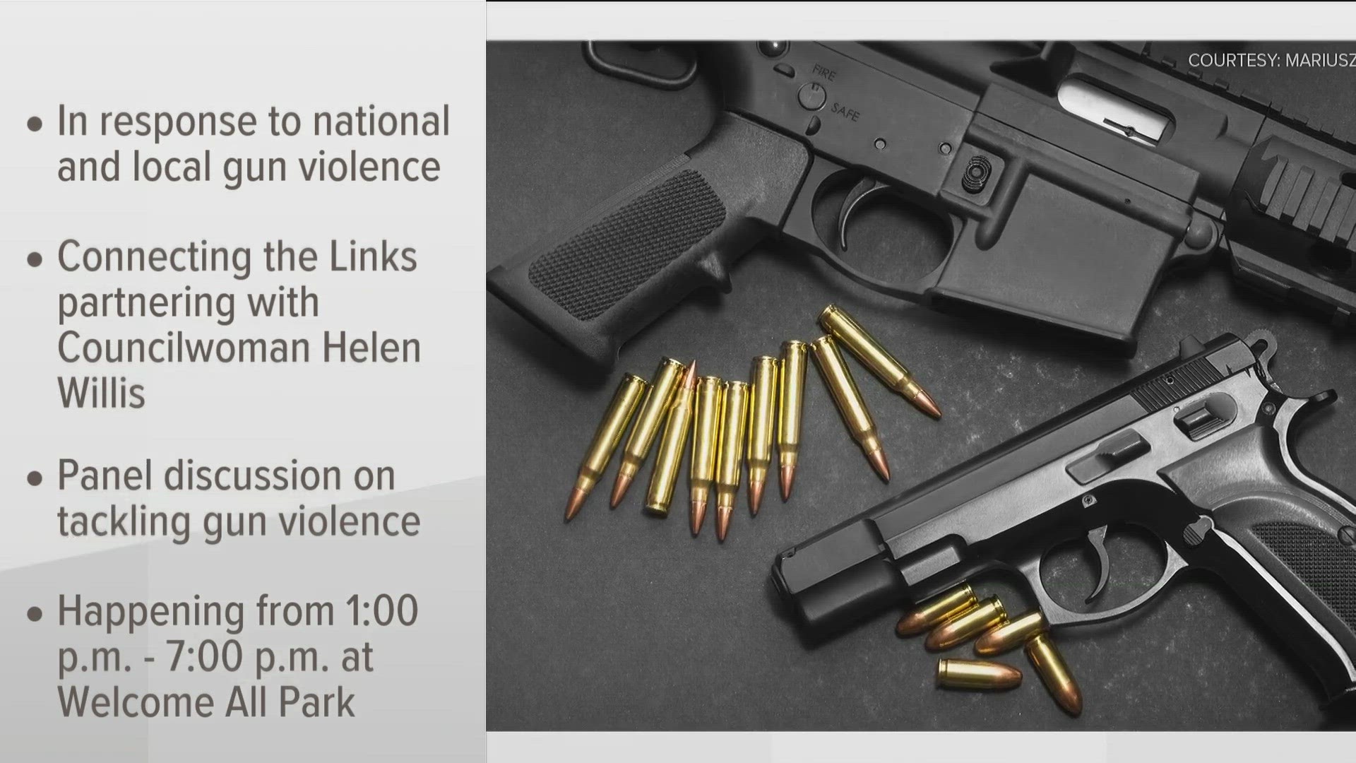 There will be a panel discussion on how to combat gun violence. The free event will kick off at 1 p.m.