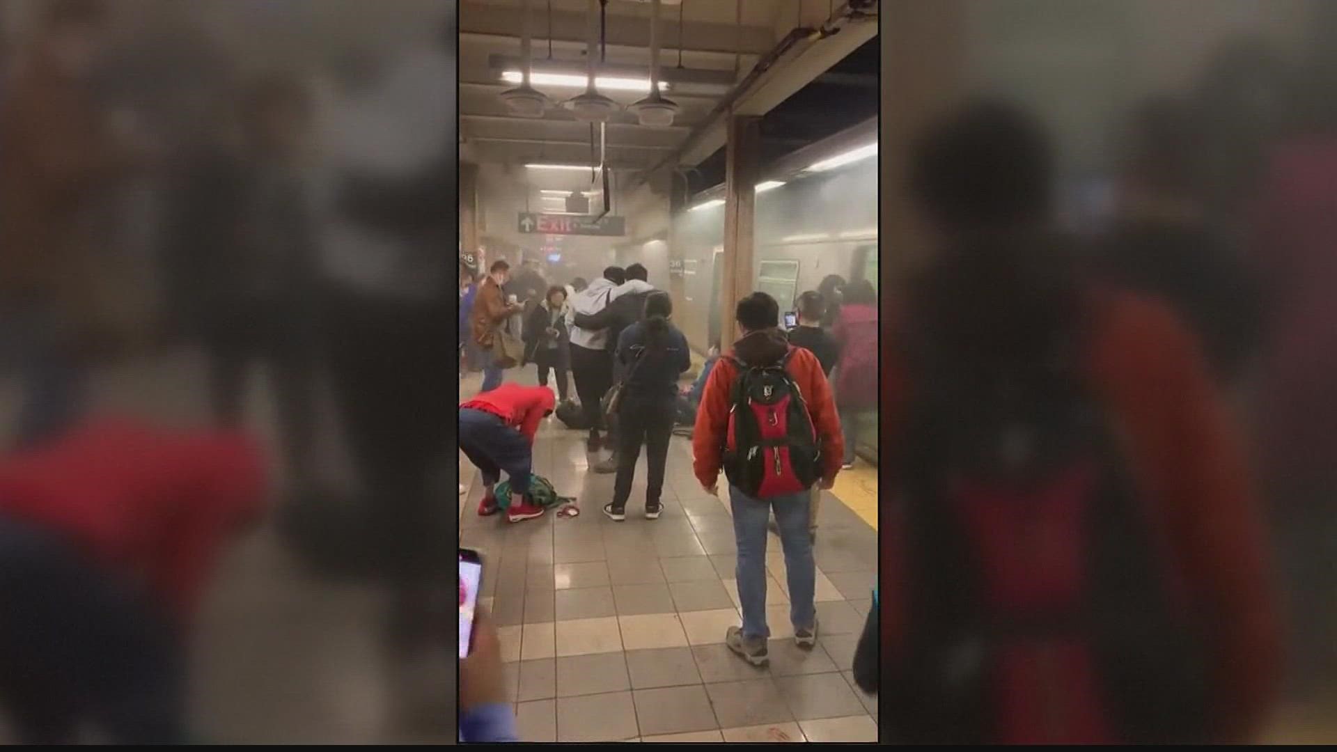 Video on social media shows the chaos that unfolded after victims were sent running for their lives following a mass shooting on a moving New York Subway train.