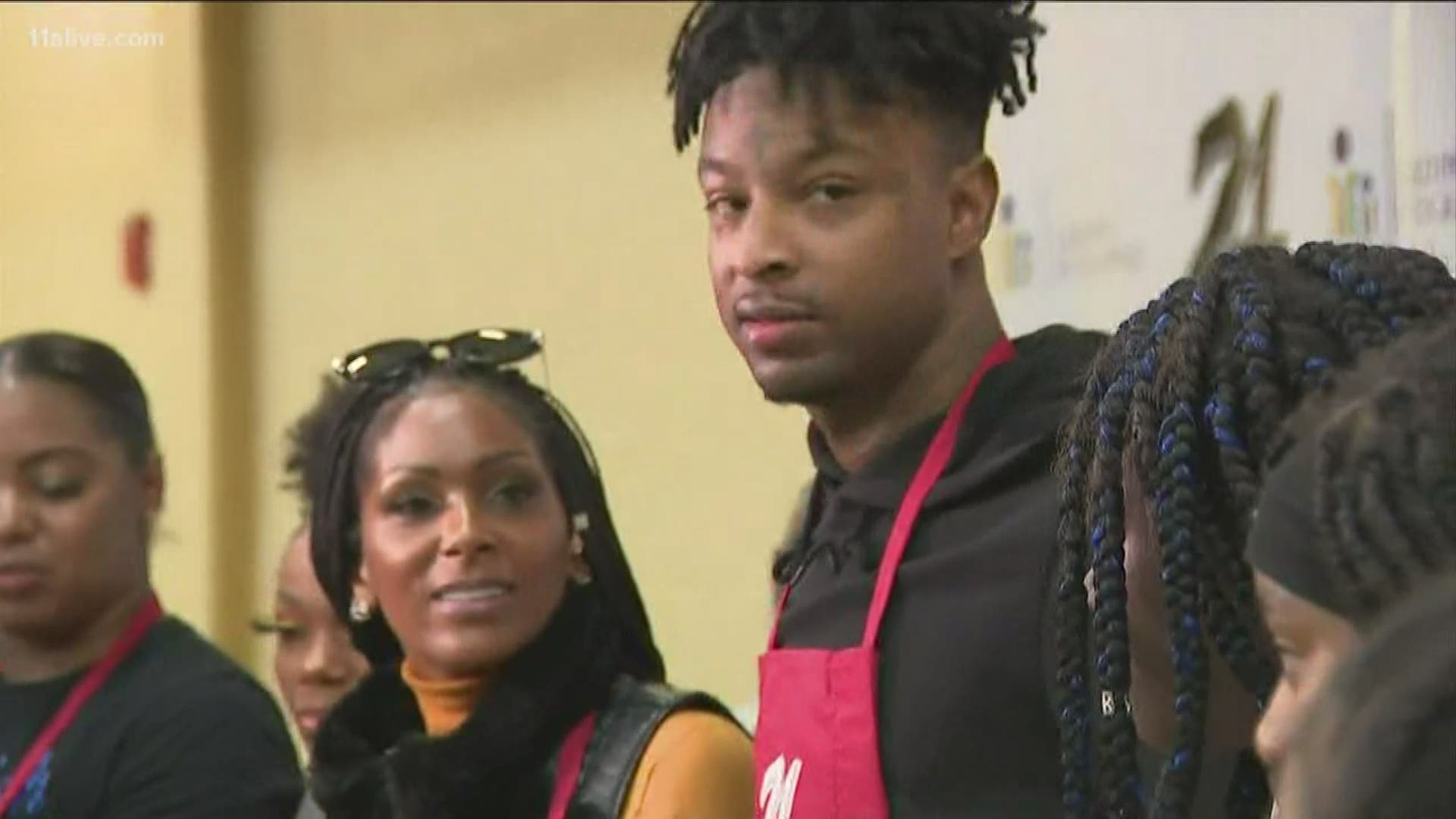 The Atlanta rapper and humanitarian helped feed the community at a DeKalb County YMCA on Tuesday night.