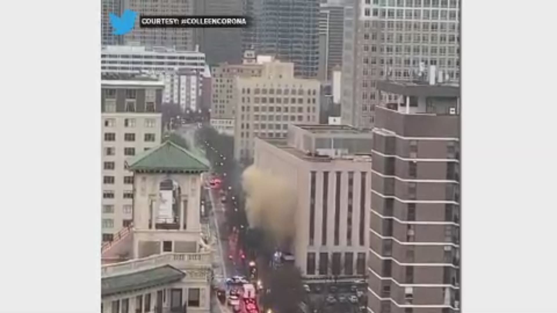 Video from a Midtown apartment shows thick brown smoke billowing from a manhole after an explosion near Emory University Hospital Midtown.