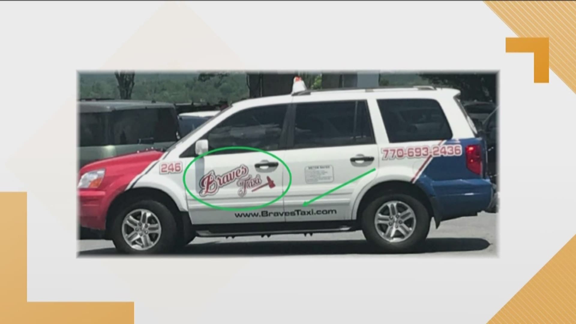 The Braves are suing a Marietta taxi company for riding around with its trademarked logo on its cabs.