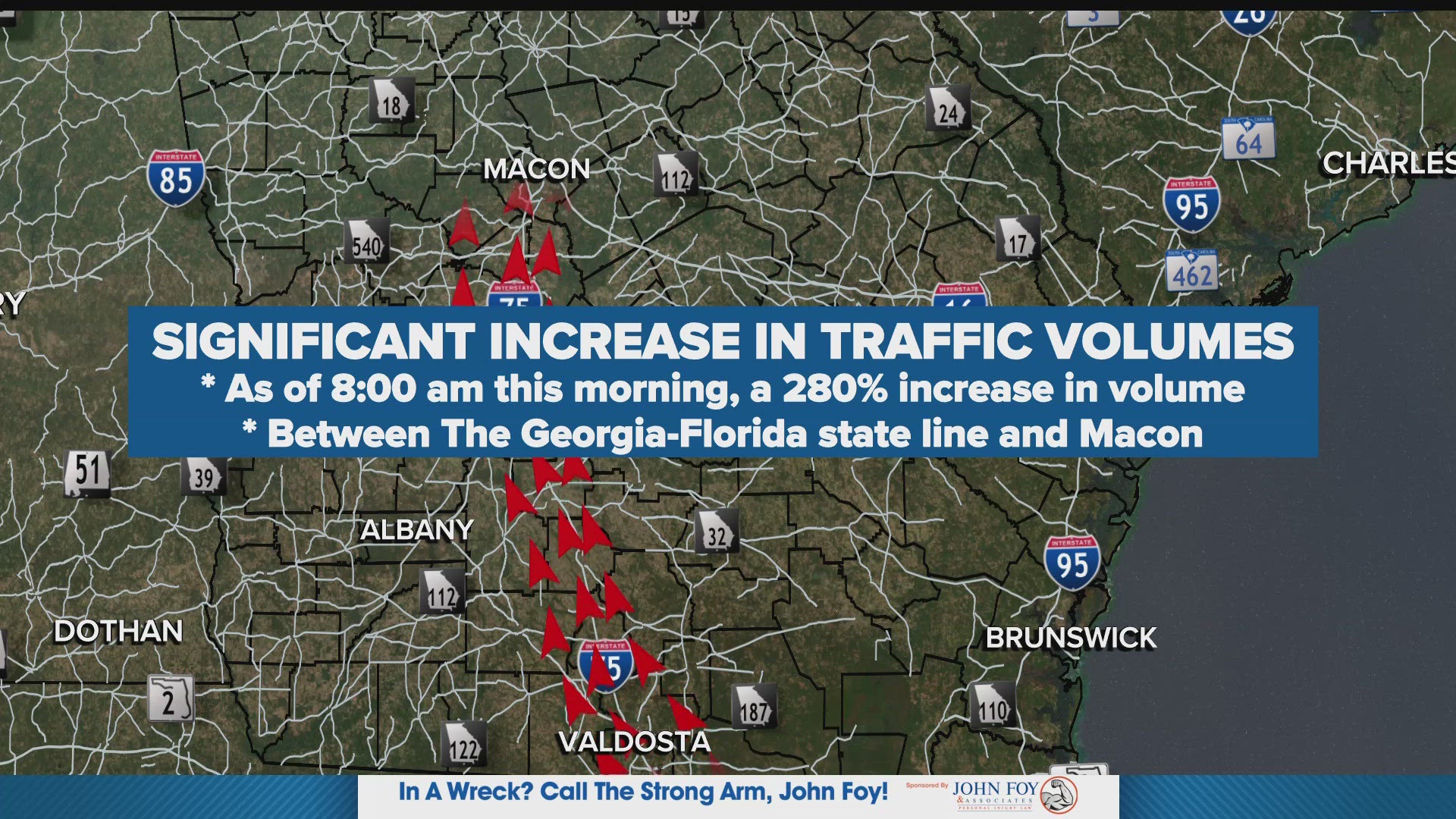 The Georgia Department of Transportation released data that shows traffic is up four times higher than historical averages on several interstates.