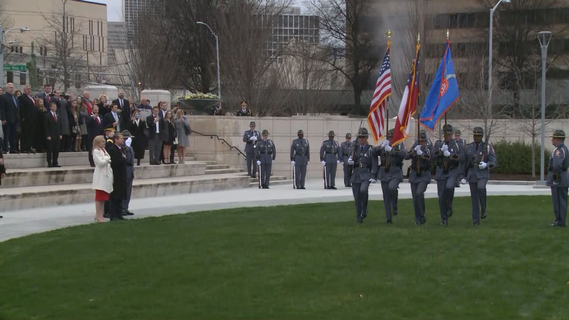 Governor Brian Kemp does a Review of the Troops in Liberty Plaza after his inauguration as 83rd governor of Georgia.