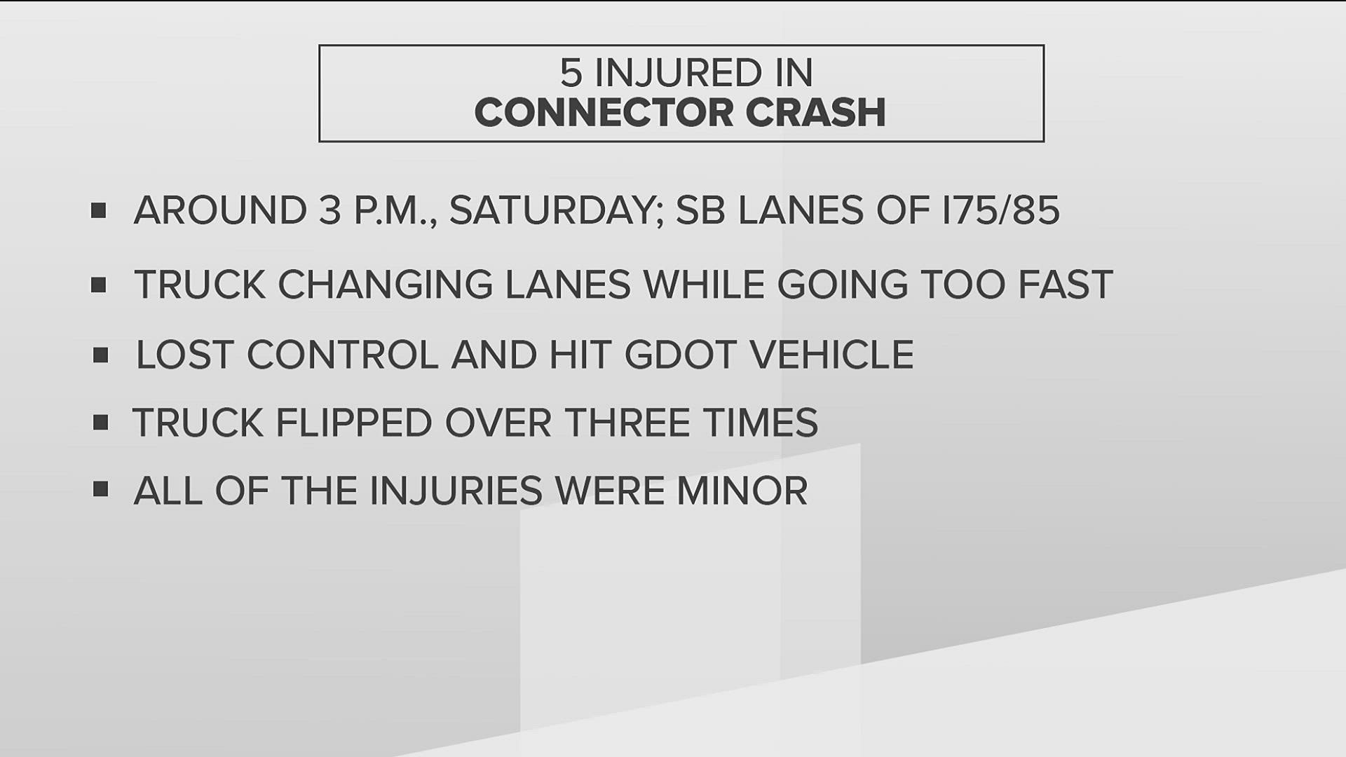 The wreck also blocked three lanes on the roadway.