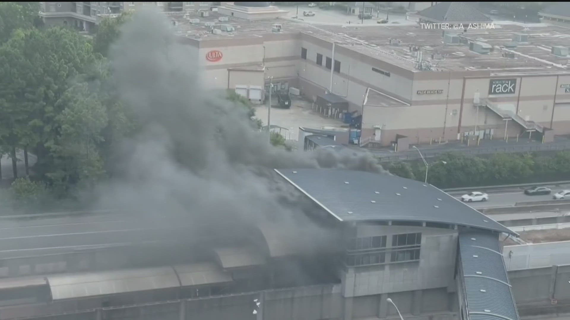 People traveling through Atlanta's Buckhead neighborhood may notice smoky conditions Tuesday as police tend to a trash can fire at the MARTA station.