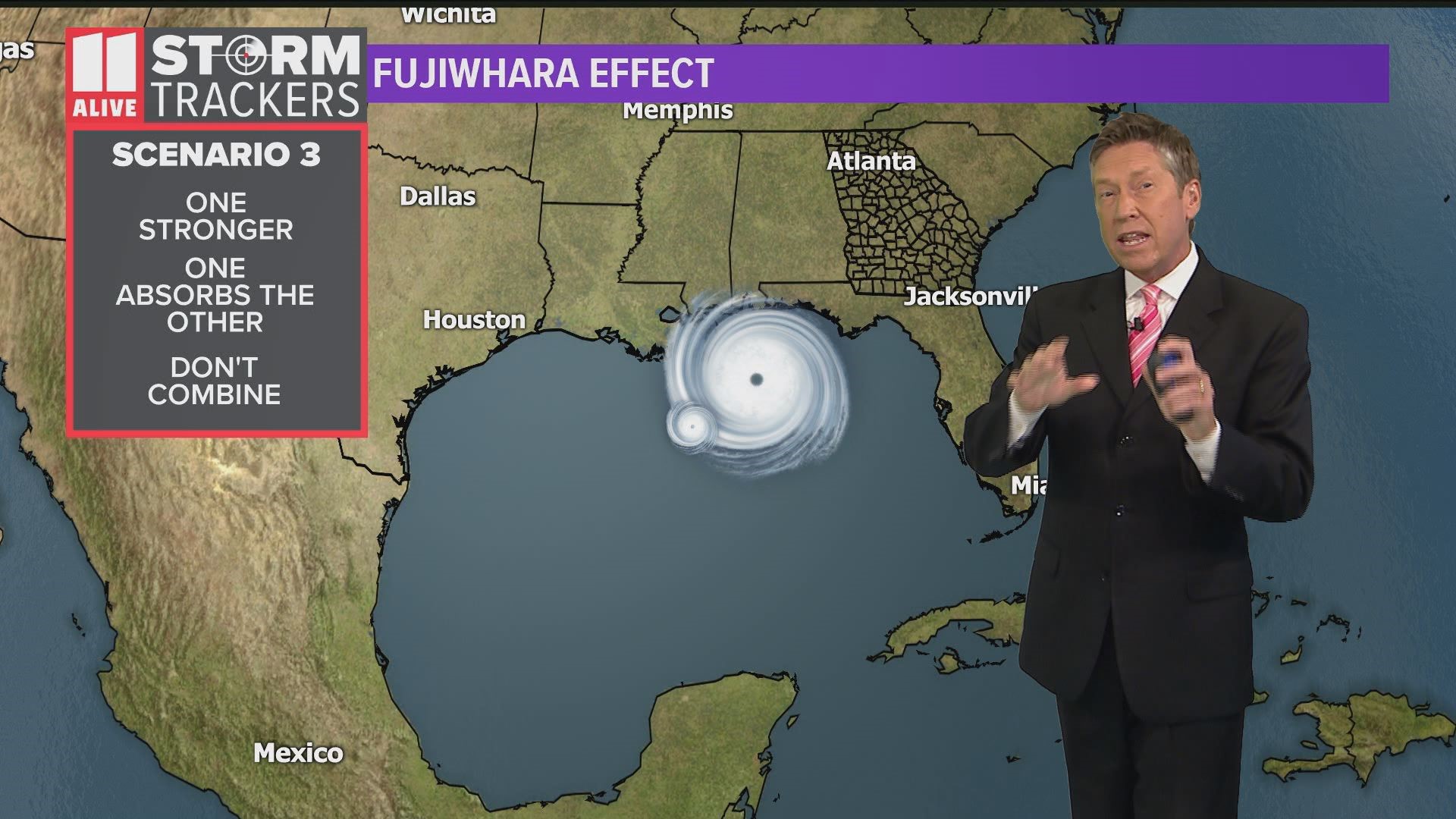 11Alive StormTracker Meteorologist Chris Holcomb explains the Fujiwhara effect.