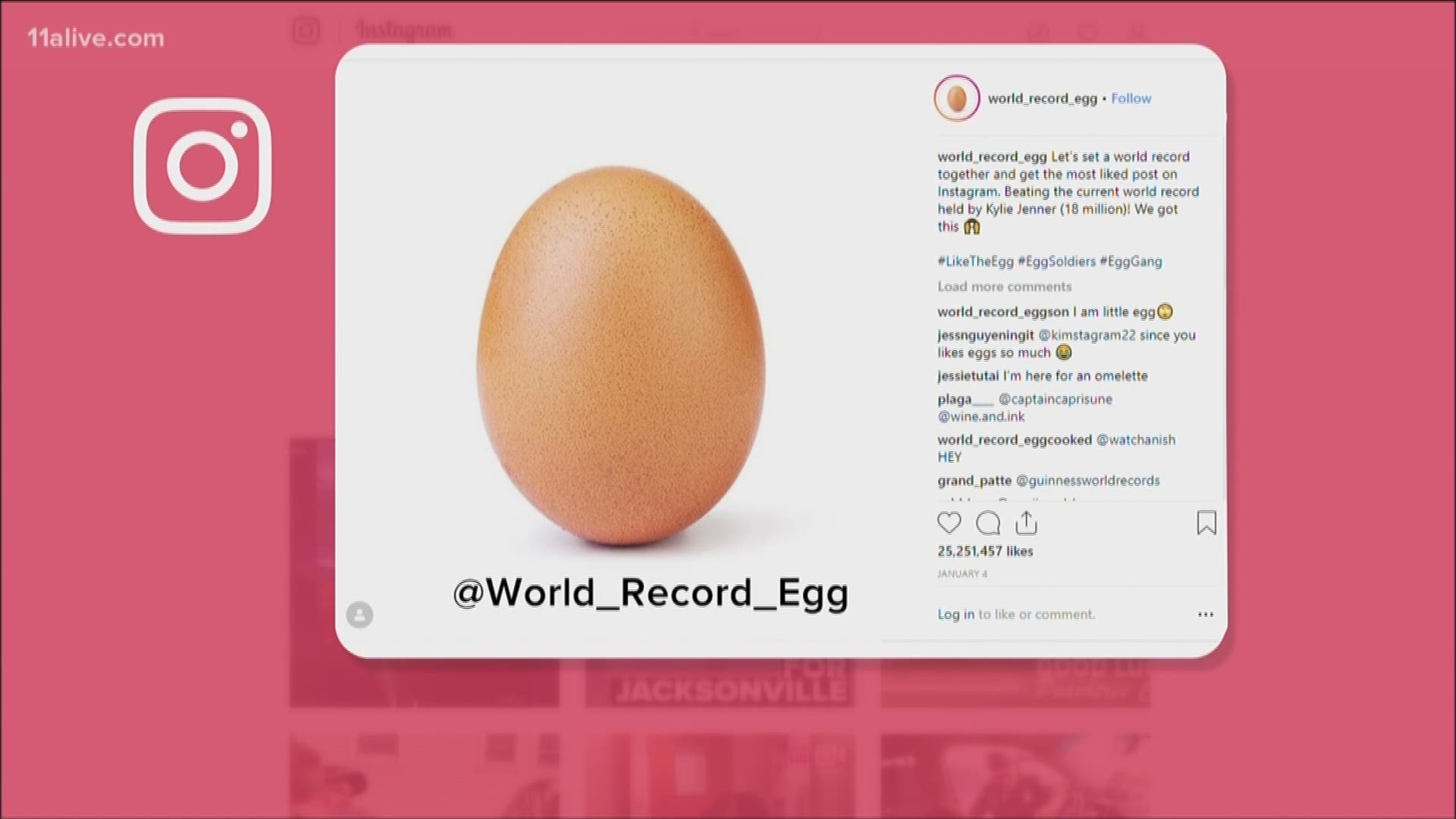 The egg surpassed Kylie Jenner's post Sunday night and is sitting at around 25 million likes.
