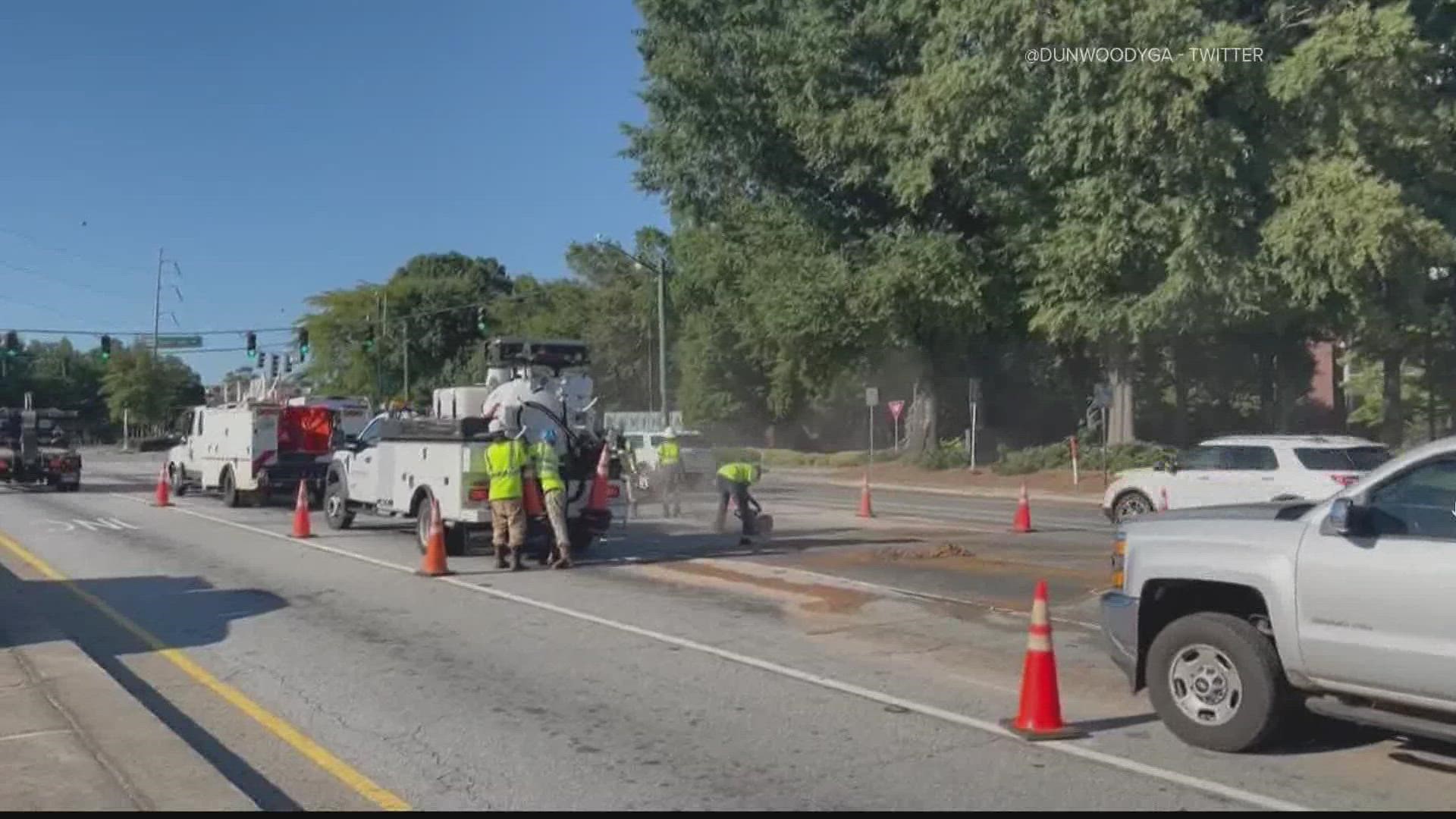 Crews are investigating what caused a water main break along Ashford Dunwoody Road near I-285 Wednesday evening.