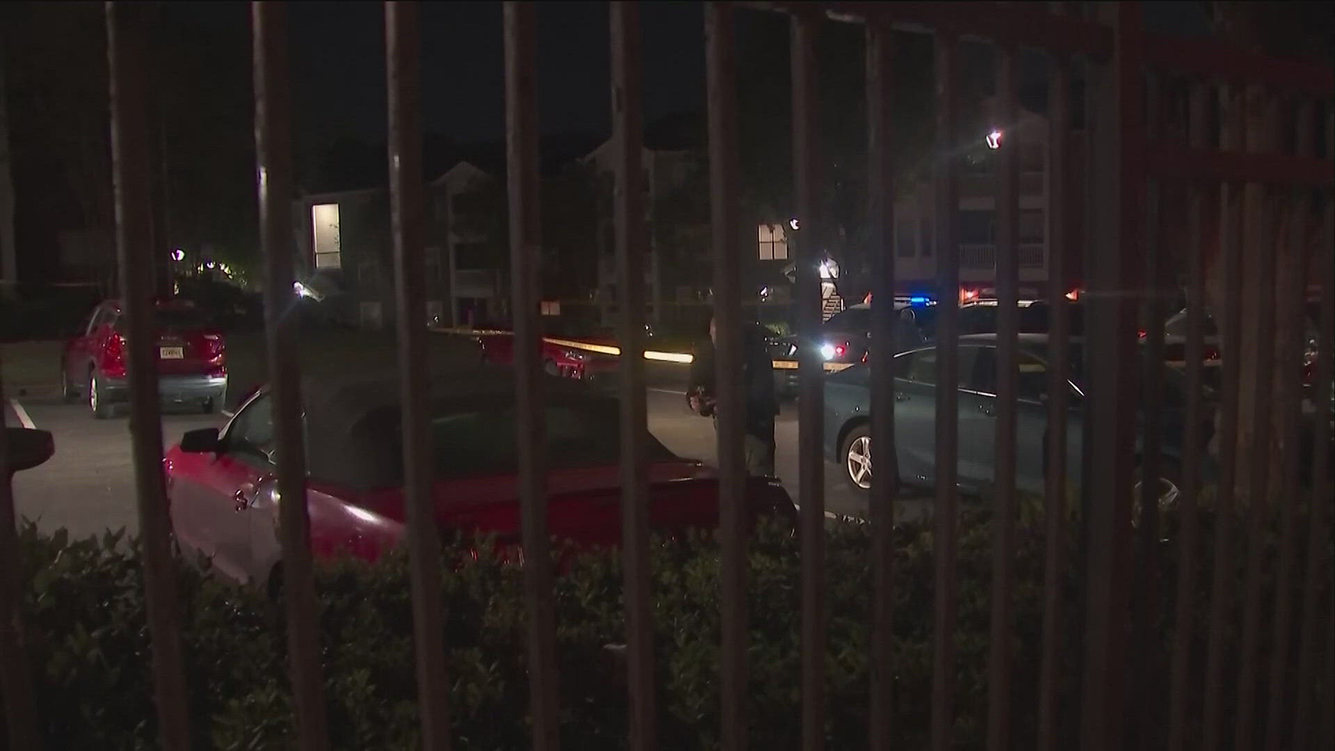 Police described gunfire erupting Wednesday night at a Marietta apartment complex and at least 15 people potentially involved and being questioned.