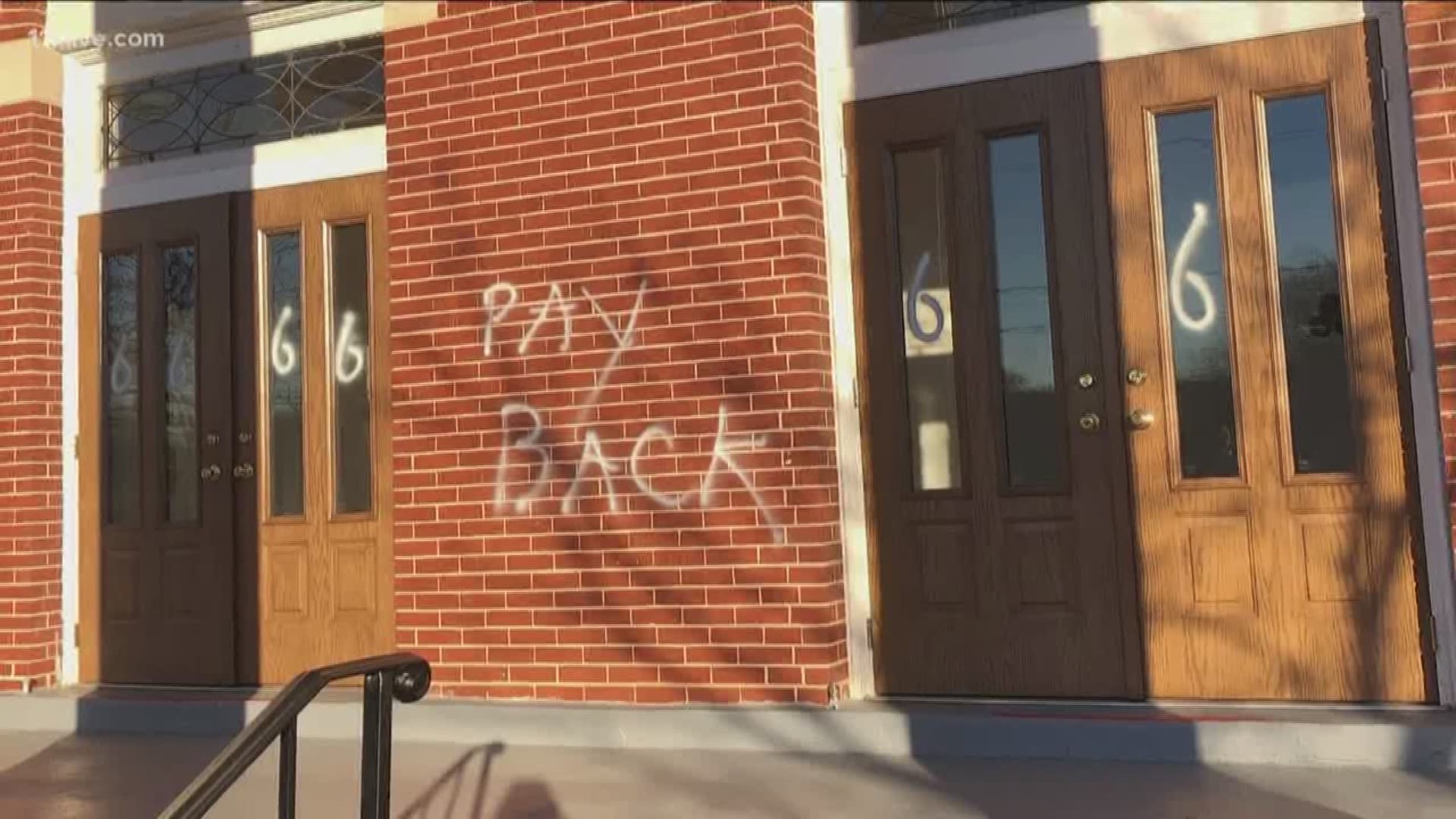 According to the church's pastor, Rev. Isaiah Waddy, the graffiti included "666" and "Payback" sprayed on the front doors of the church building itself.