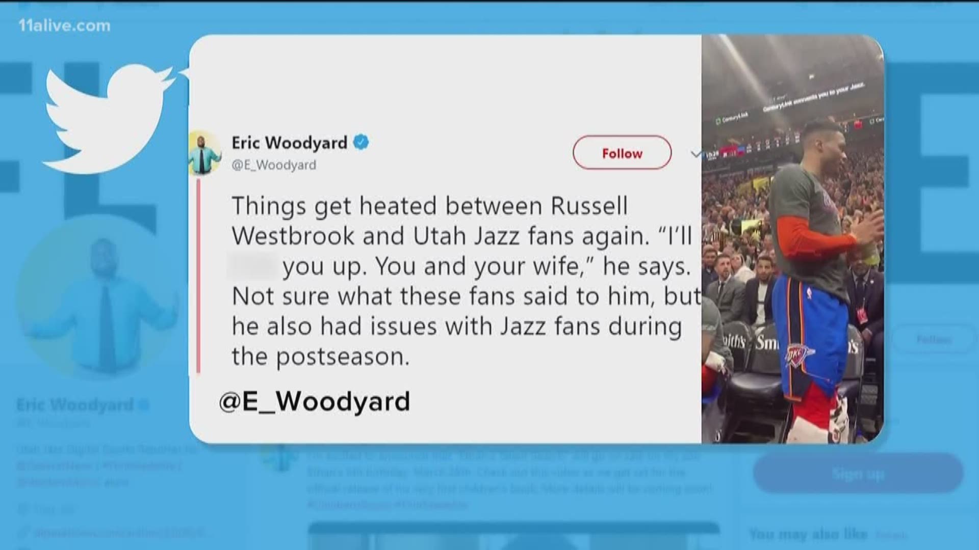 Oklahoma City guard Russell Westbrook – arguably one of the league's five most popular and important players – was caught on video apparently threatening a couple sitting near courtside at Vivint Smart Home Arena, Utah's home stadium.