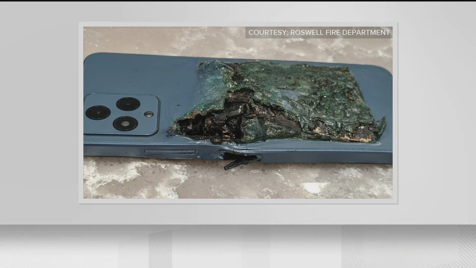 The smartphone, which had a lithium battery, was left on a bed, the fire department said.