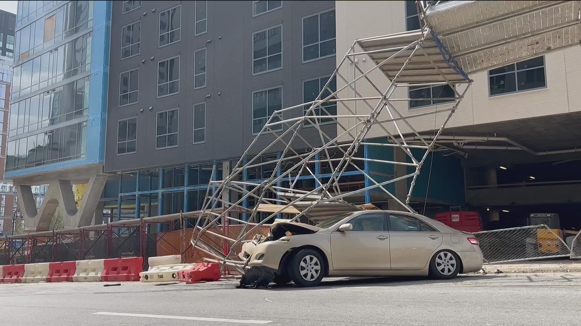 It happened Sunday at Spring Street and 10th Street at what appears to be a residential building under construction.