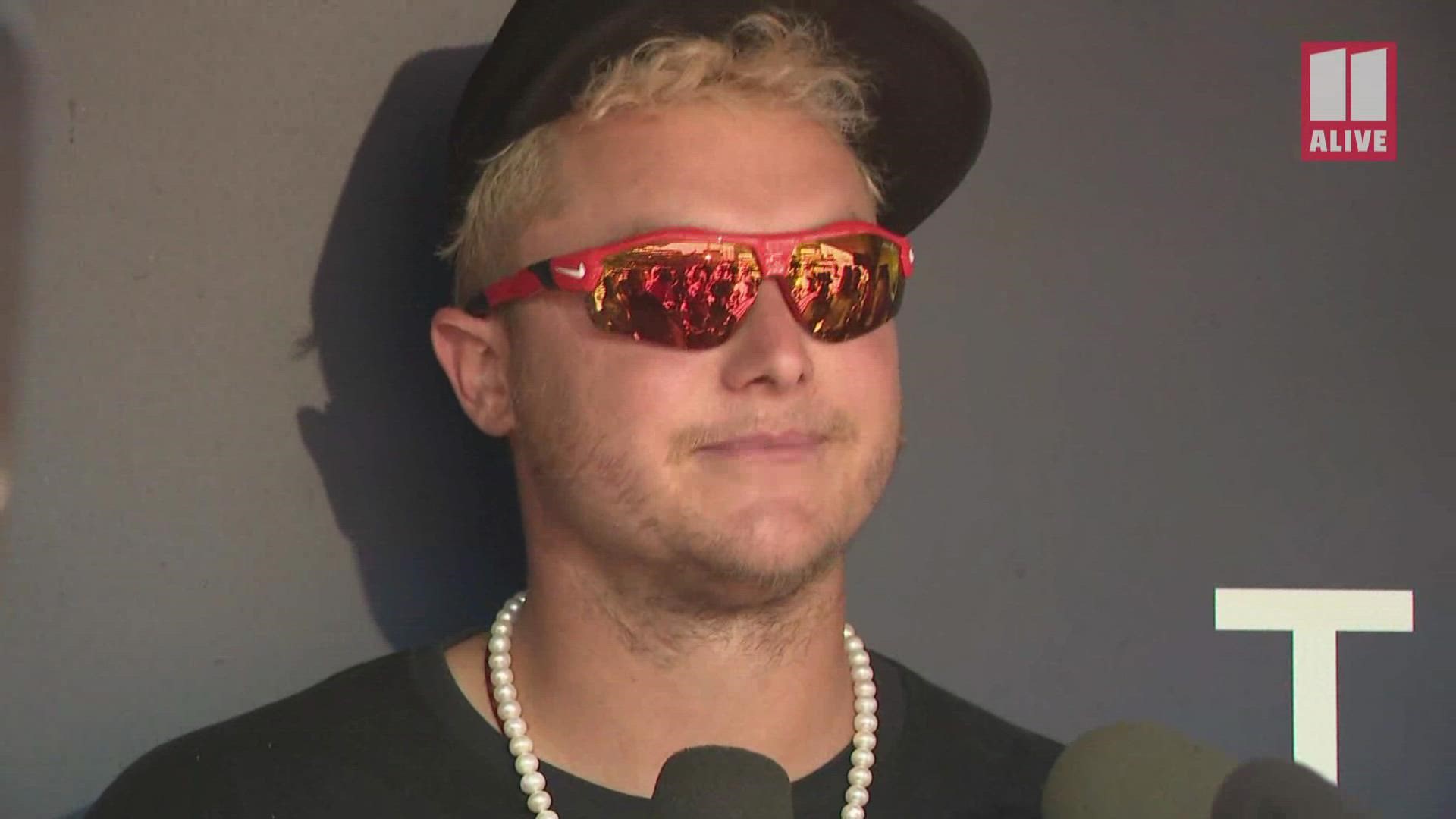 Outfielder Joc Pederson won a championship with the Braves last season and was back in town on Monday with the San Francisco Giants.