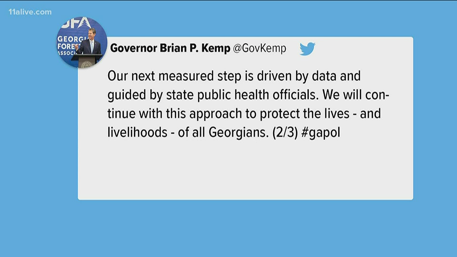 Gov. Kemp made the comments on Twitter after President Trump said he disagreed with his decision to reopen certain business.