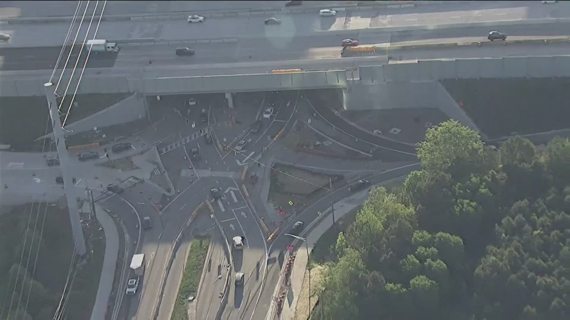 The new interchange where Abernathy Road meets GA-400 in Sandy Springs, known as a diverging diamond, opened Monday morning.