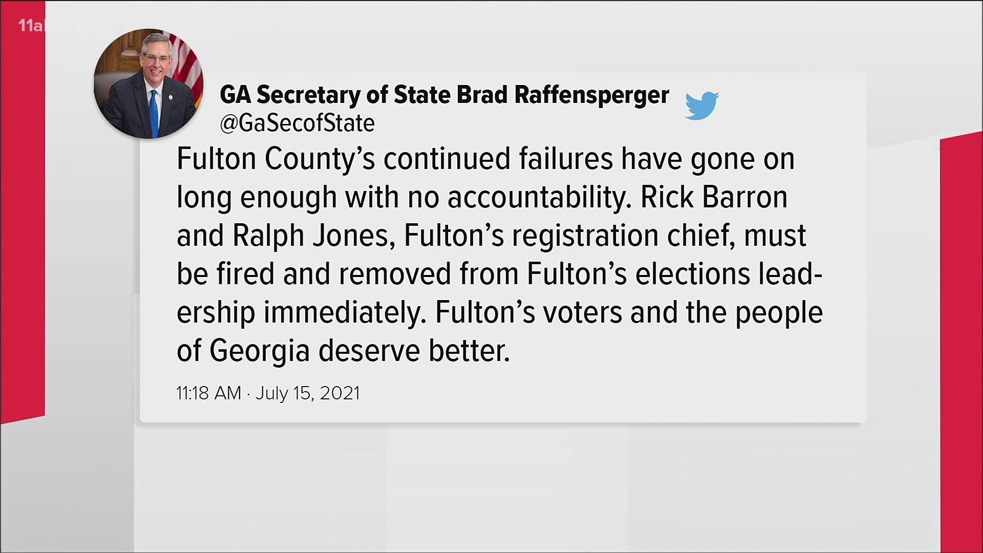 Brad Raffensperger made the call in a tweet on Thursday.