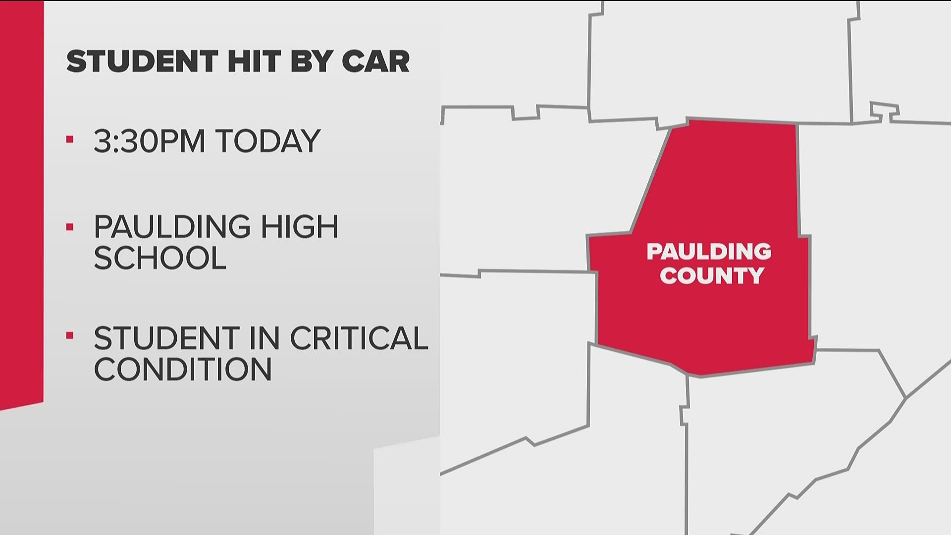 A student has been hospitalized Tuesday after getting hit by a vehicle outside of North Paulding High School, authorities said.
