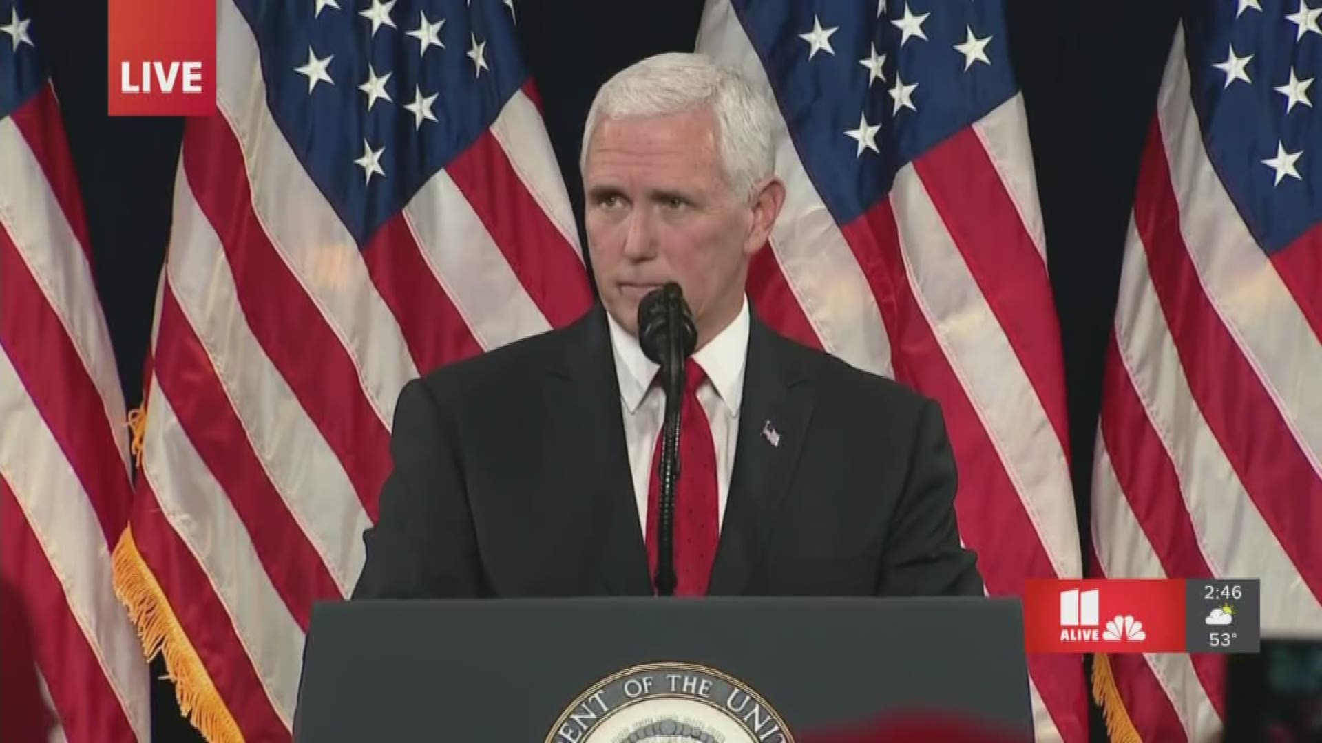 Pence spoke prior to President Donald Trump's arrival at the Georgia World Congress Center.