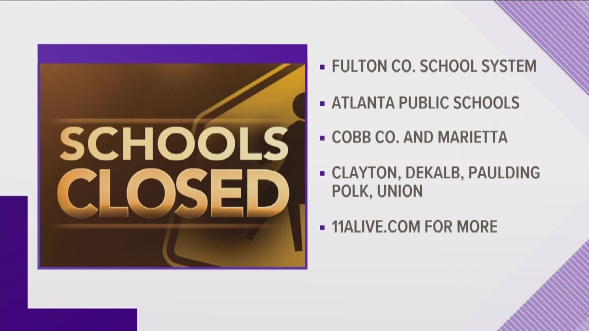 Here is a list of some of the closings. See the full list on 11Alive.com.