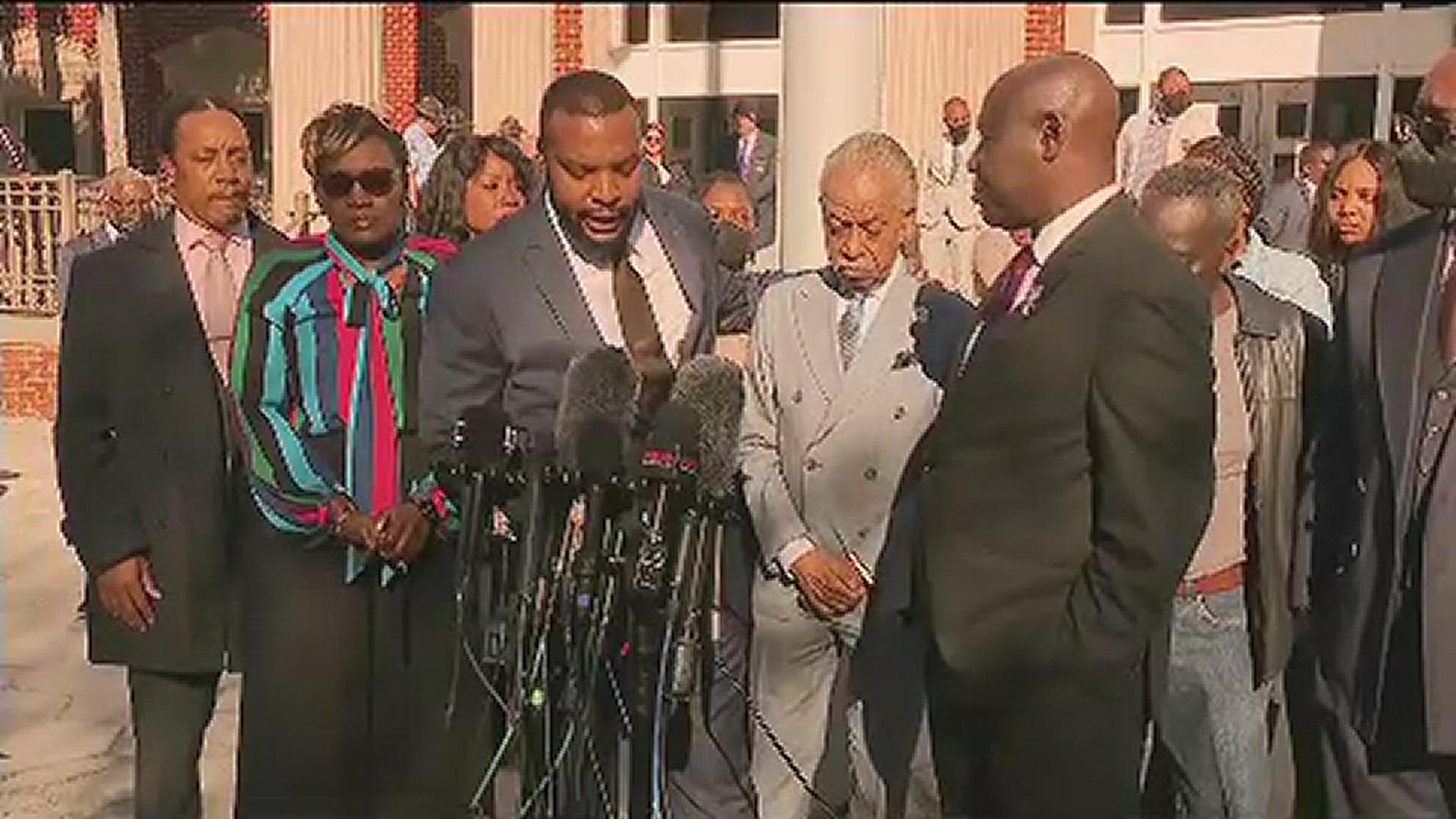 Rev. Al Sharpton spoke outside the courthouse on Wednesday as the jury in the trial of the killing of Ahmaud Arbery continued deliberations.