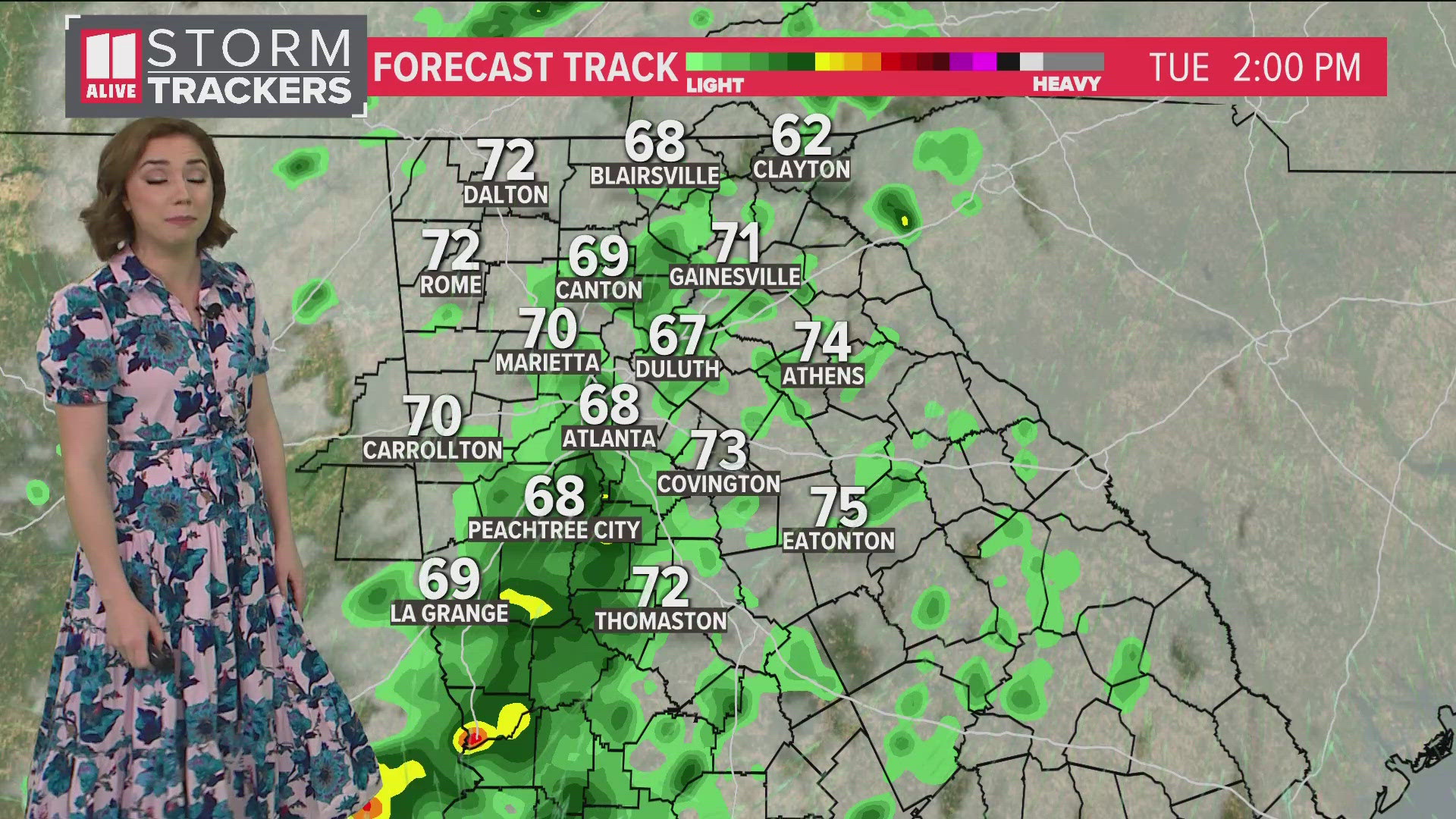 Scattered showers and a few storms return Tuesday