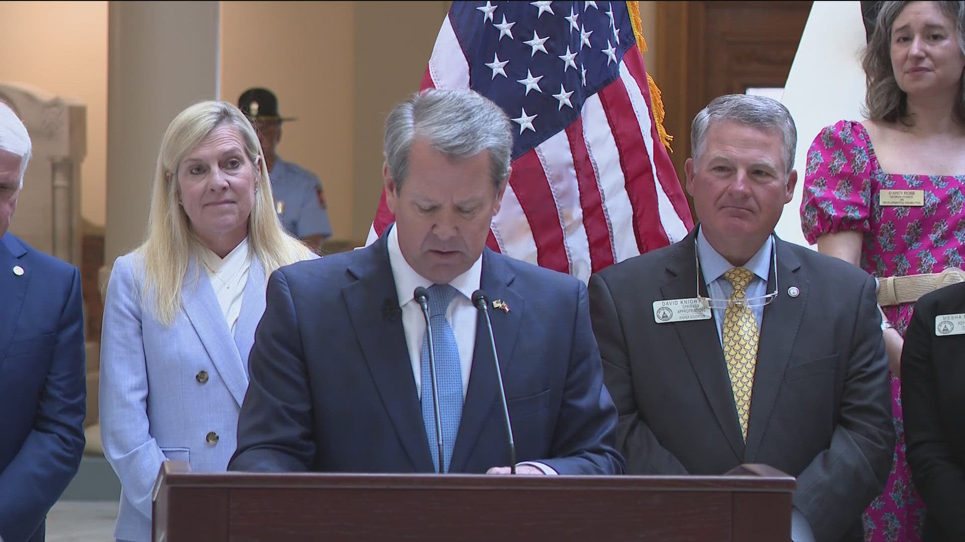 Kemp highlighted the plan for accelerated tax cuts, with more than $100 million going toward school security.