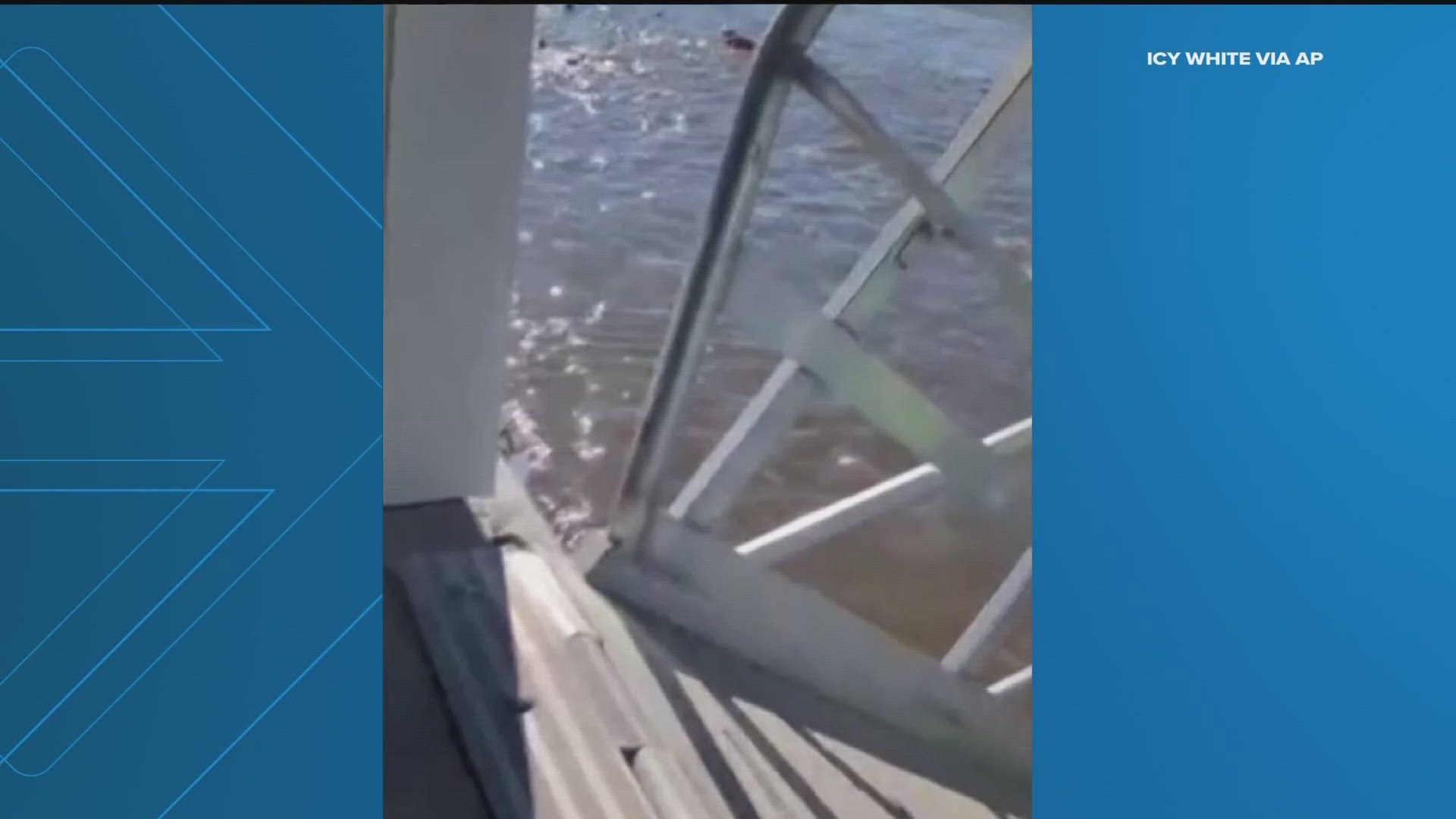 The video shows many people in the water and numerous responders trying to pull them to safety.