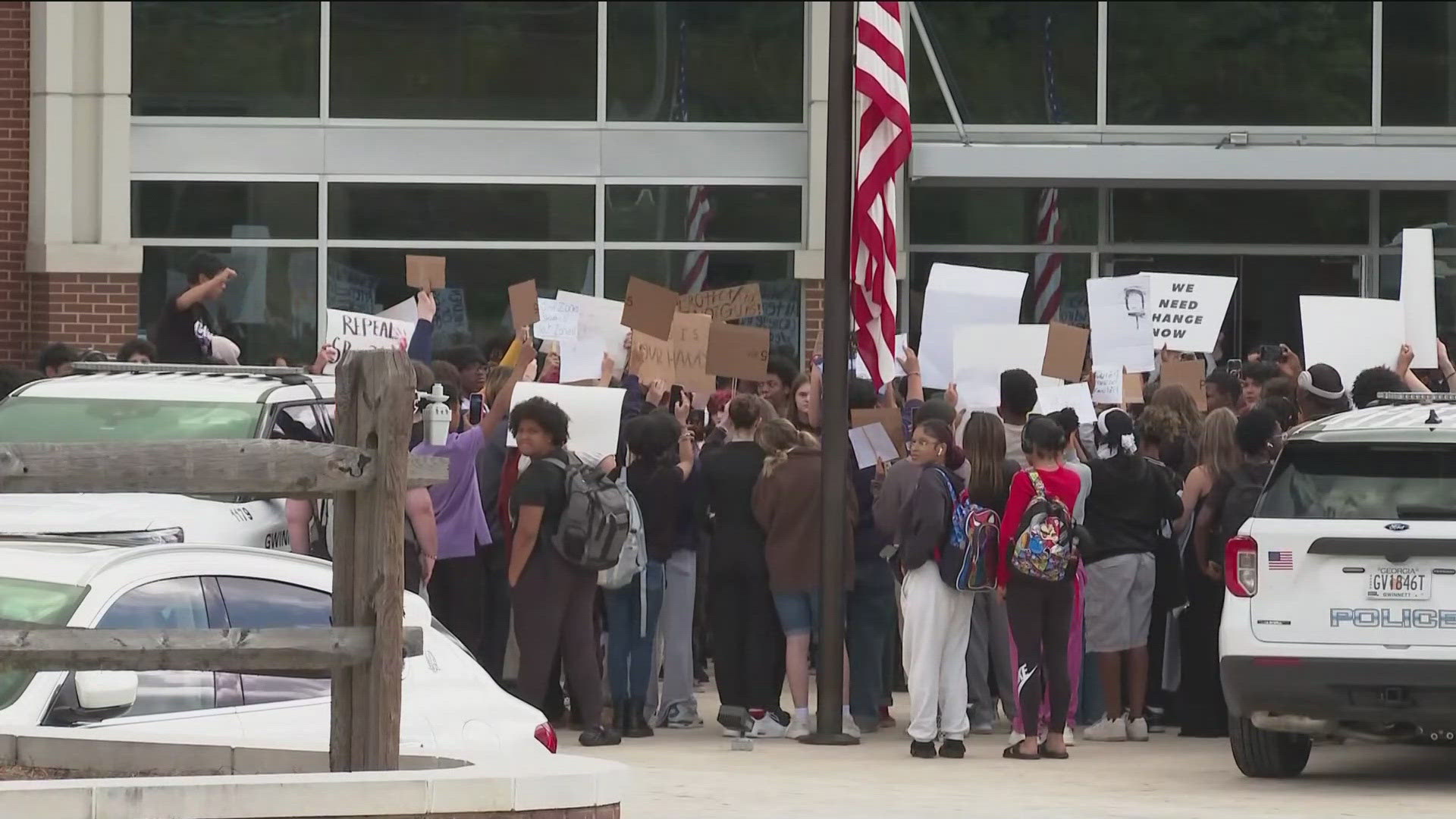 Dozens of students walked out from Central Gwinnett High School in Lawrenceville on Thursday.