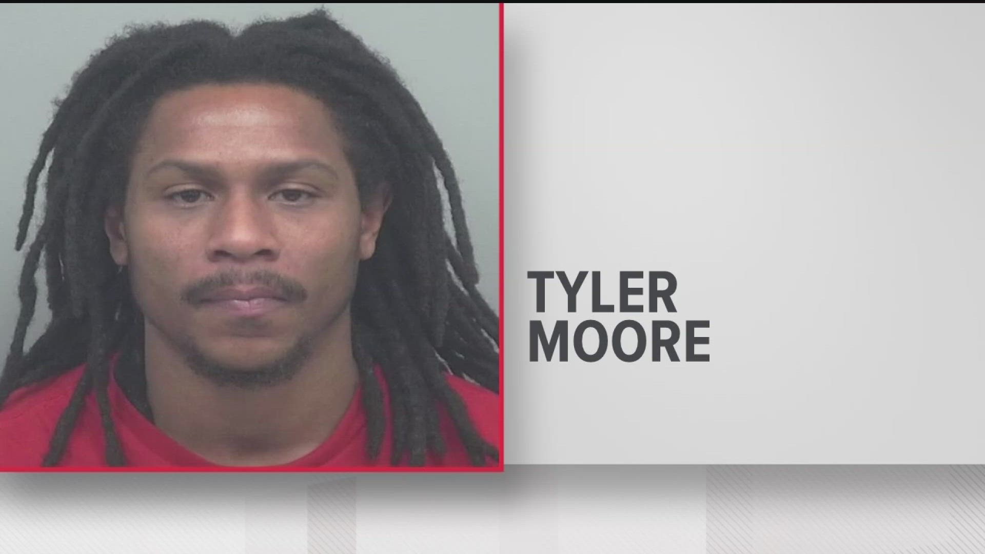 Authorities said Tyler Dewayne Moore, 27, shot at a Gwinnett County District Attorney's office investigator on July 7 in a road rage incident.