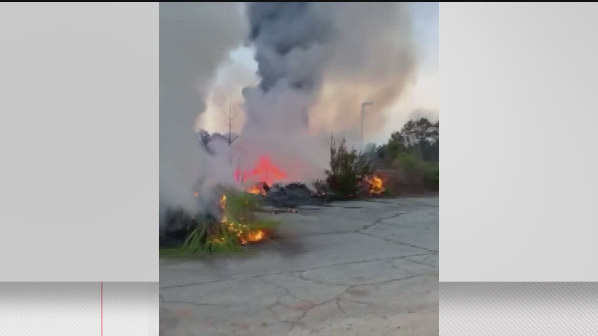 An 11Alive viewer sent in video of the scene that showed the fiery crash in the parking lot of the lake's island resort.