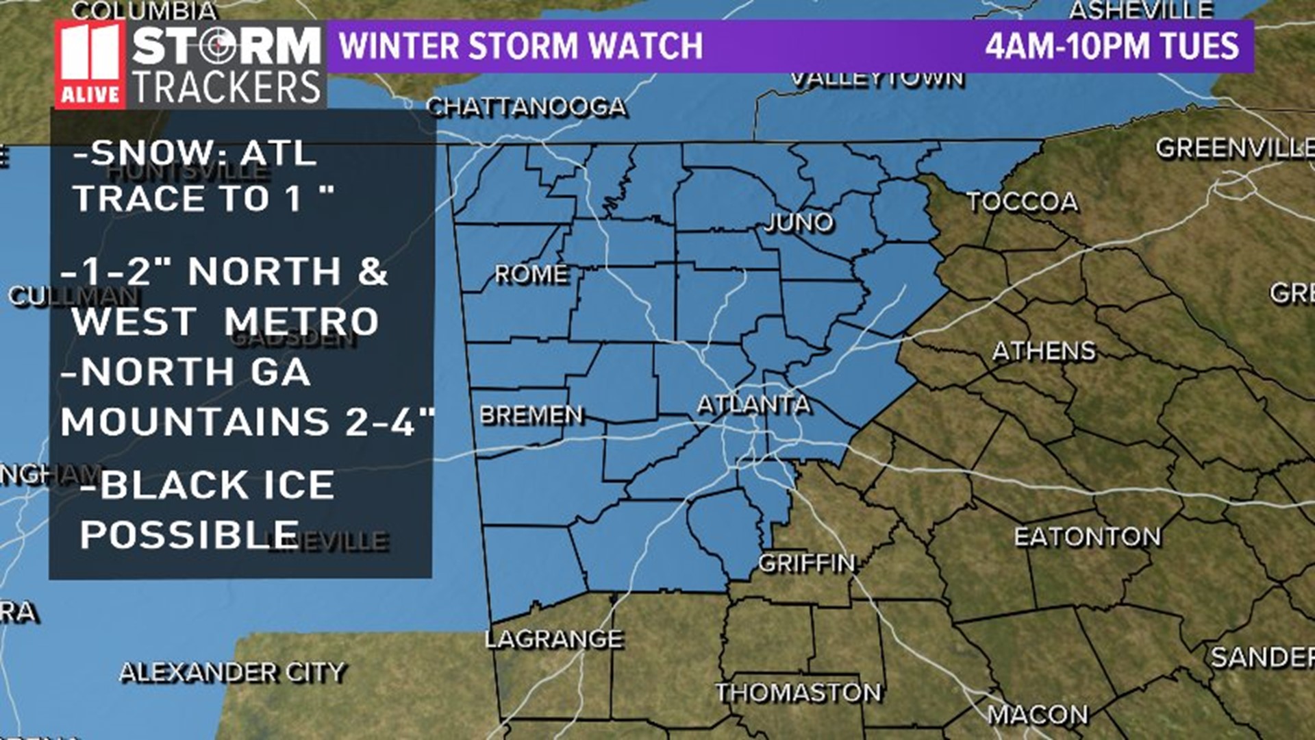 Snow falls in as parts of the state are under a winter weather