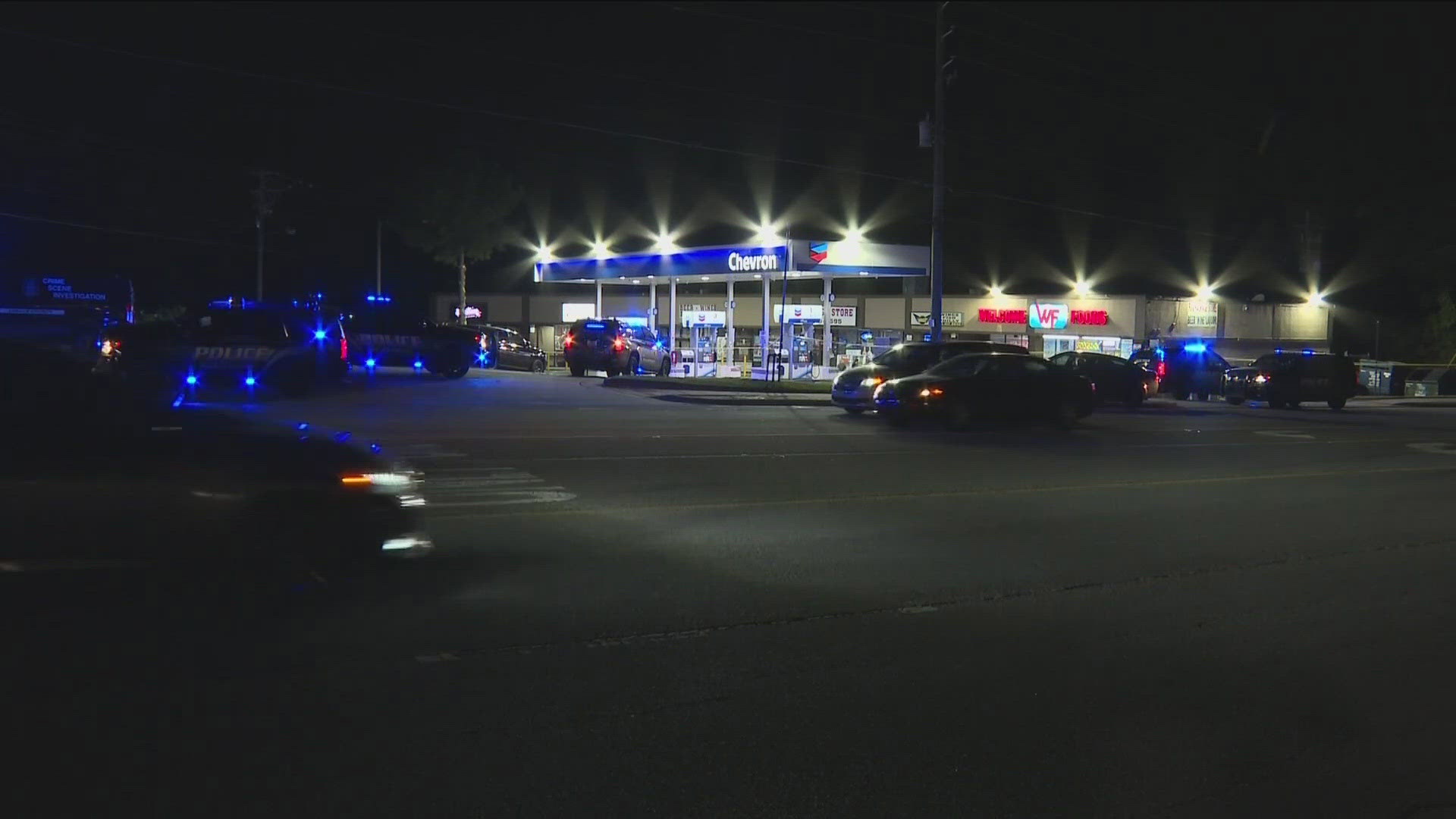 Police in DeKalb County are searching for a suspect or suspects after a deadly triple shooting at a gas station strip mall Saturday night.