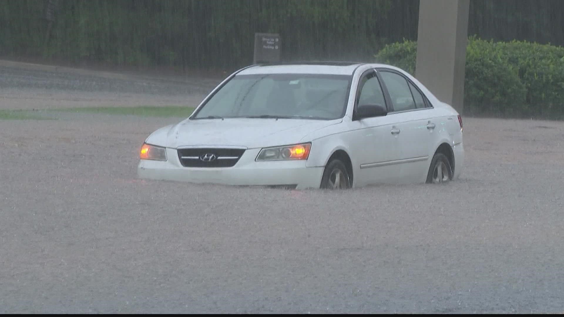 One vehicle was stalled along Northside Drive due to the heavy rainfall.