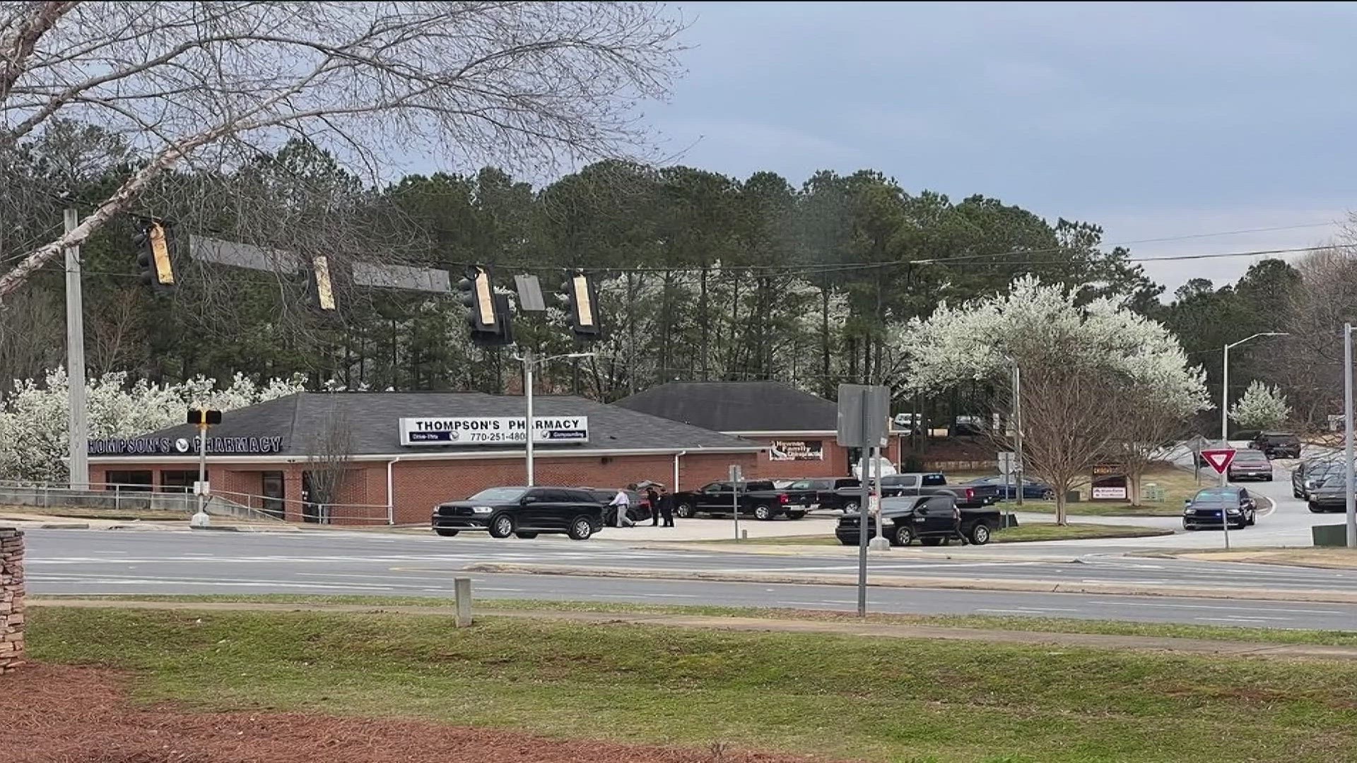 Newnan Police officers said that a man entered Thompsons' Pharmacy on Millard Farmer Industrial Boulevard just around 9:49 a.m.