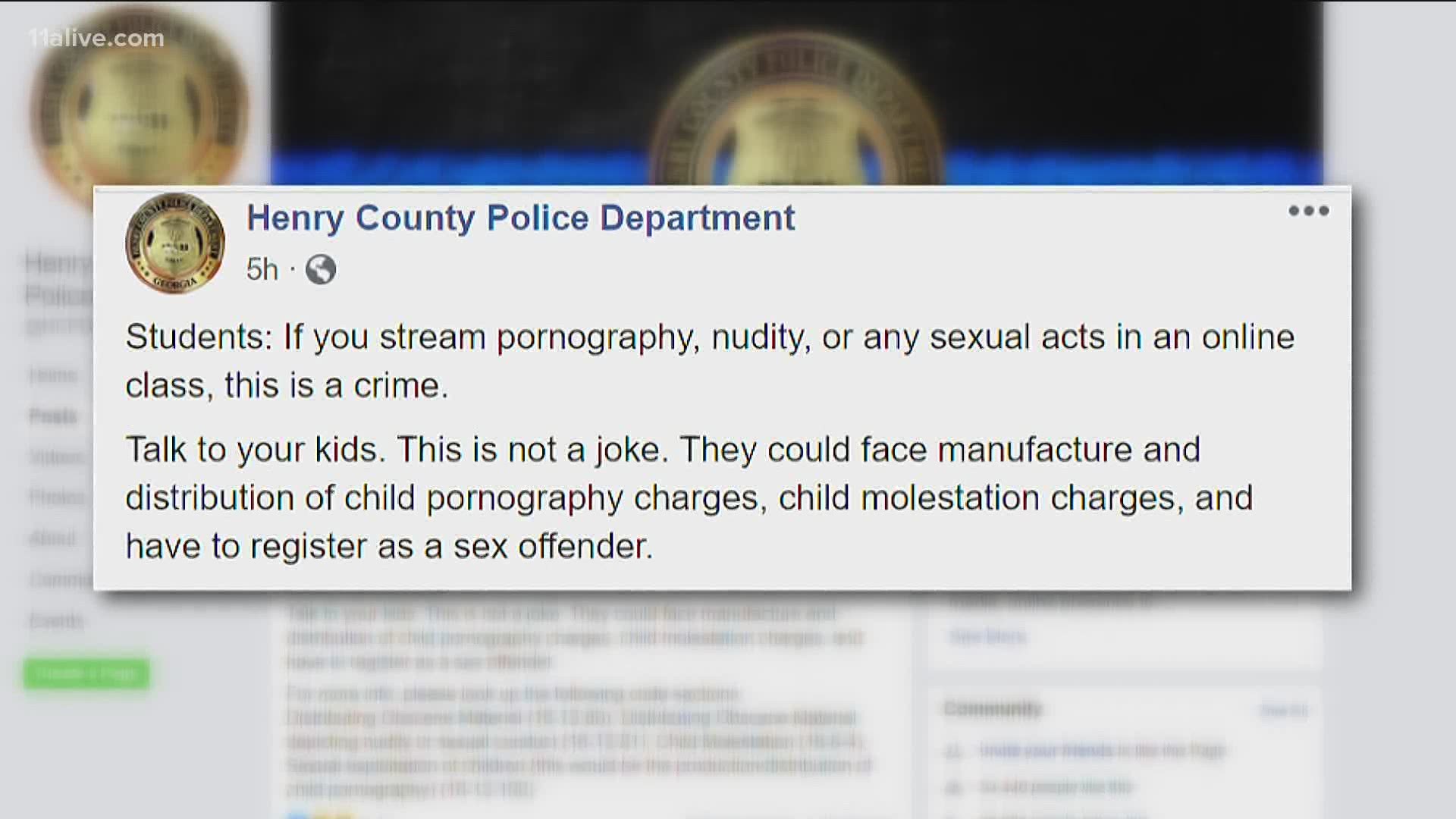Porn in online classes could lead to life-altering charges for students, warns police 11alive