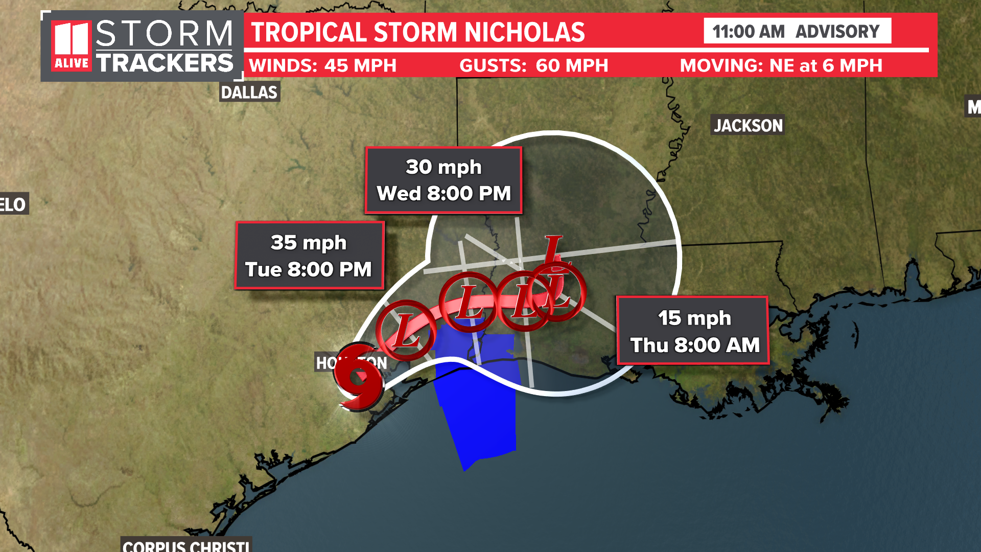 Nicholas remains a tropical storm bringing immense amounts of rain to Louisiana and southeastern Texas