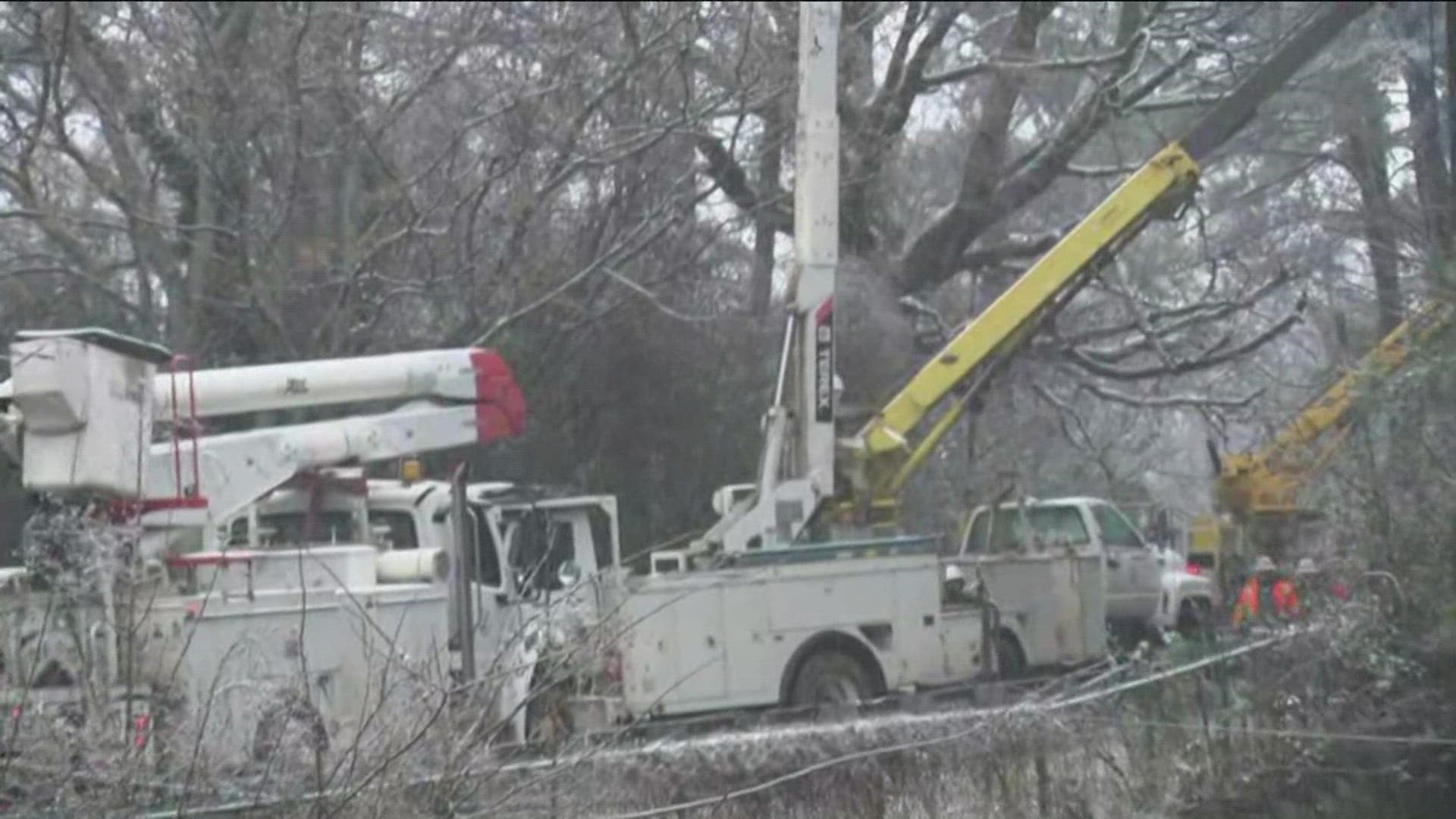 In Lawrenceville, power crews are working to restore some downed power lines.