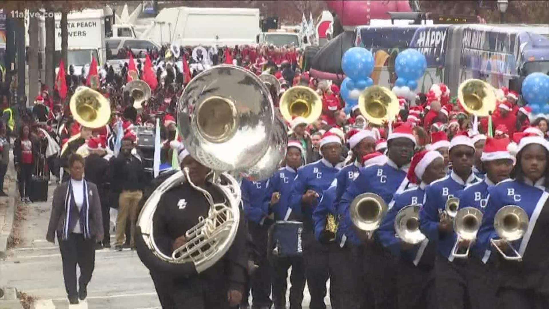 More than a dozen marching bands entertained the crowd along with floats and giant balloons.