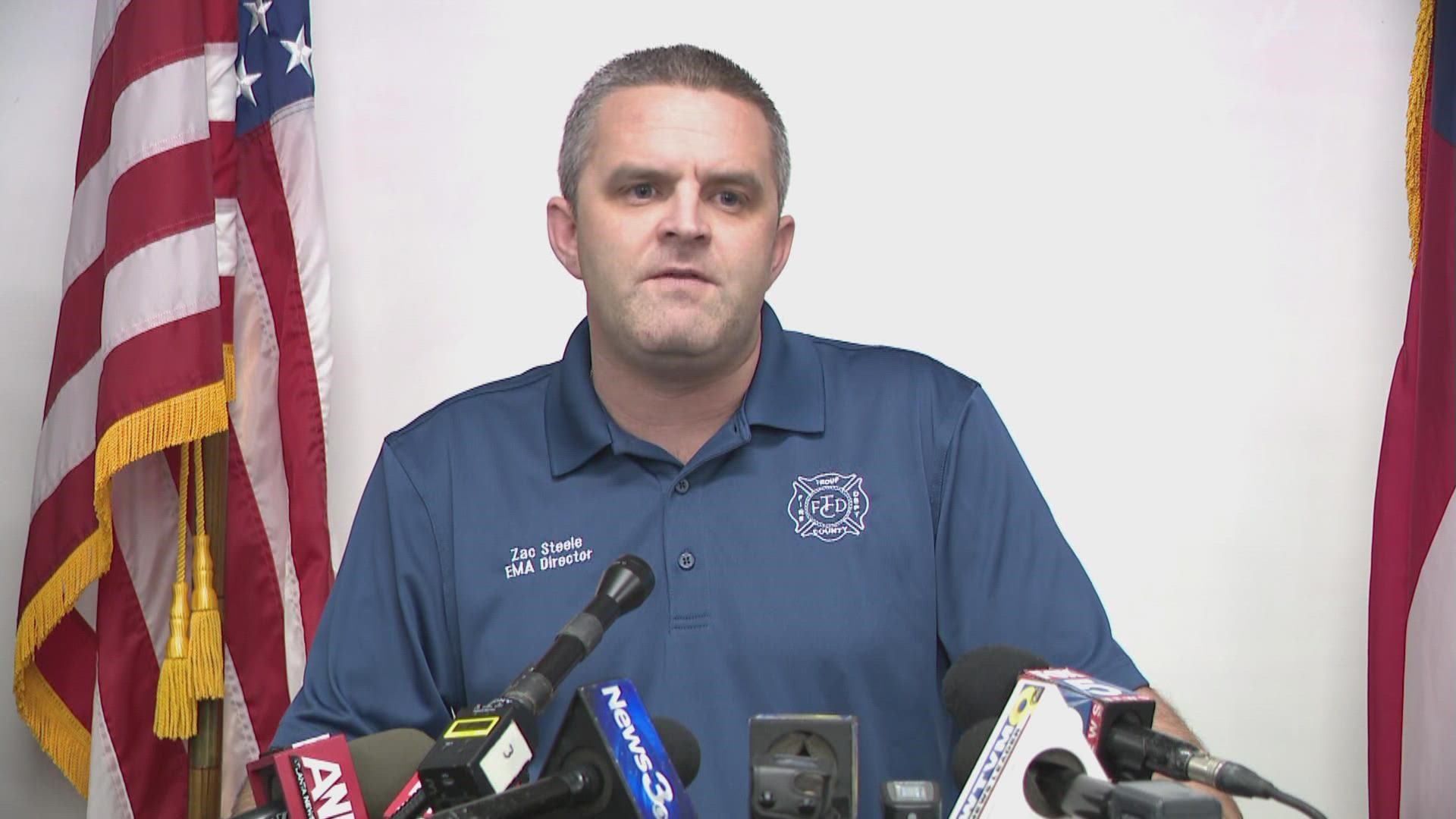 County EMA Chief Zac Steele spoke at a news conference on Thursday.