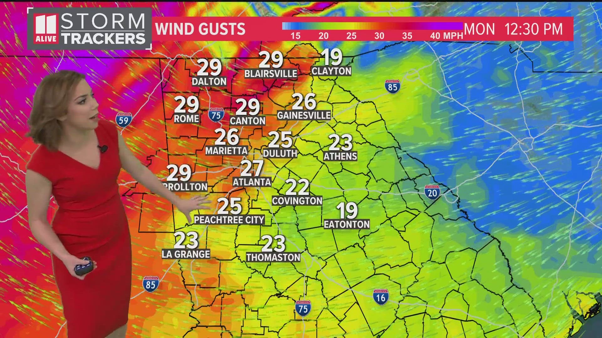 The highest gusts could be 35 to 45 mph