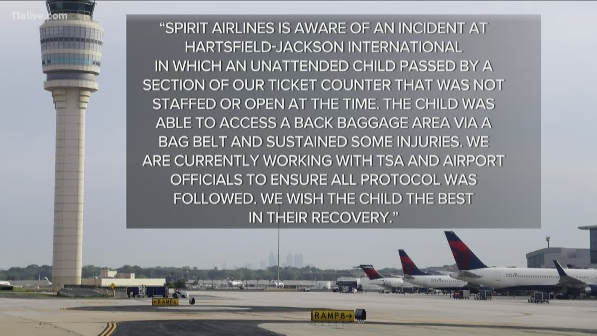A police report from the Atlanta Police Department said a TSA agent flagged down an officer around 3 p.m. to say that a child "that came off the baggage conveyor belt in the bag room" was "hurt pretty bad."