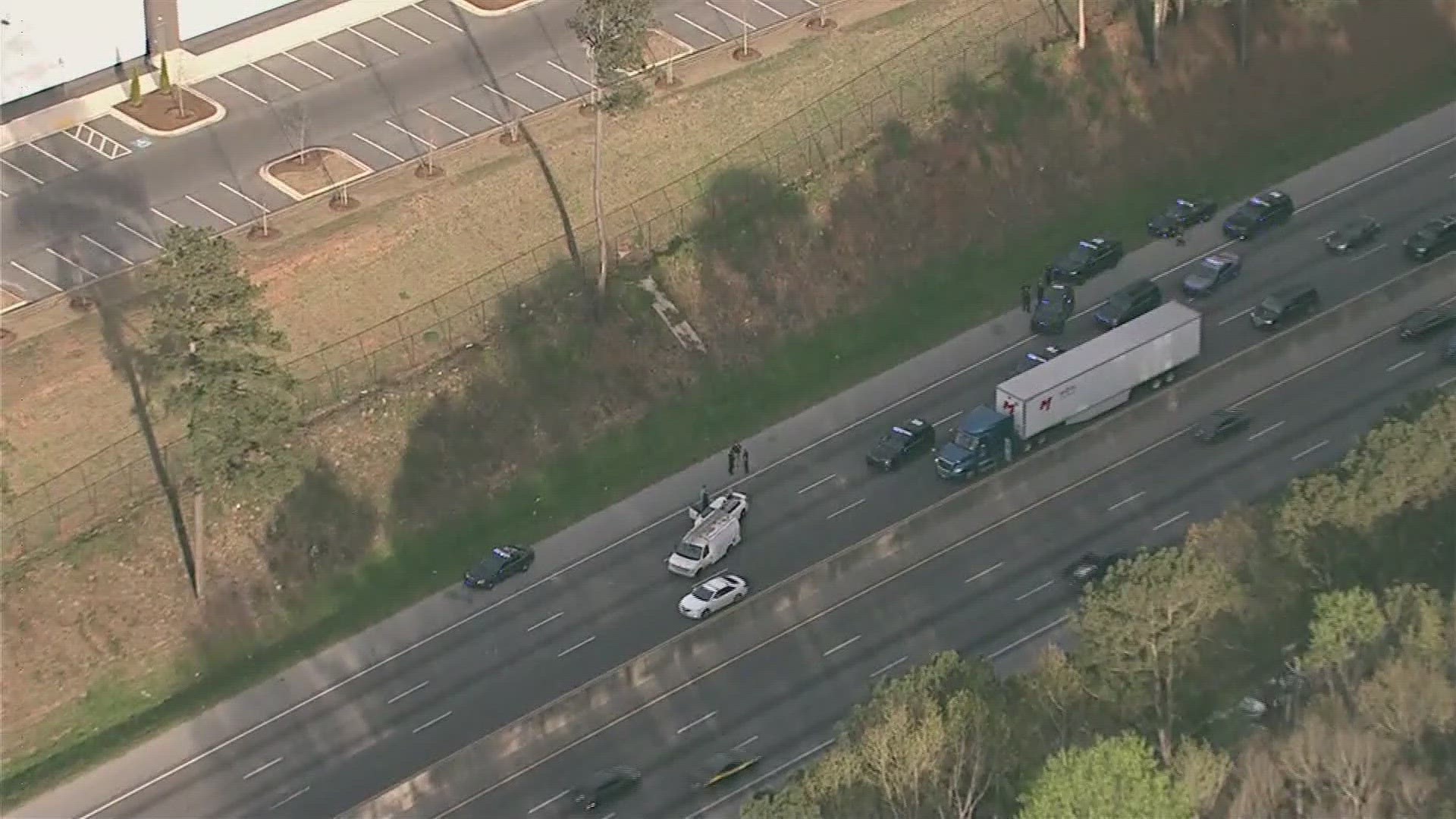 11Alive SkyTracker flew over police activity on I-20 near Sigman Road in Conyers Wednesday evening.