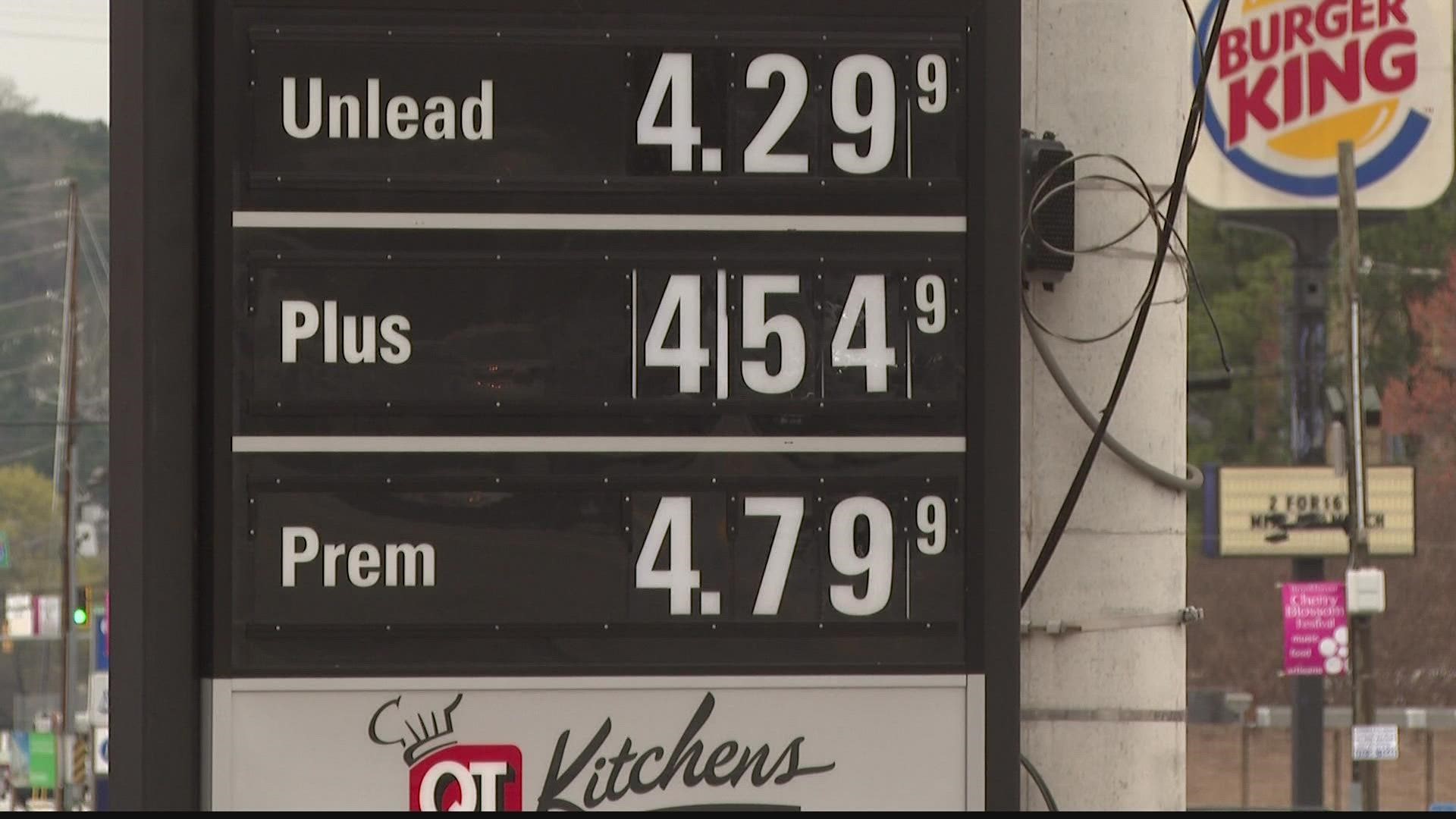 Kemp's office reported in a Wednesday news release that the price of gas in Georgia has risen over 56% since March of last year.