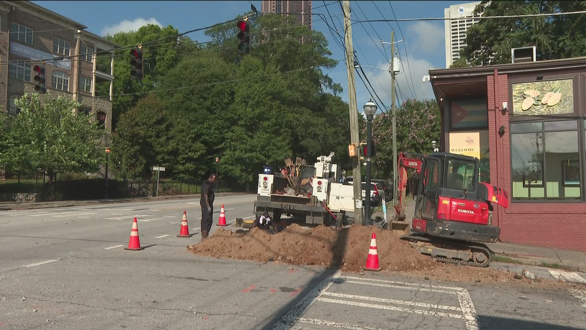 The watershed department said a reported water main break near Mary Mac's Tea Room in Atlanta on Saturday morning has been fixed.