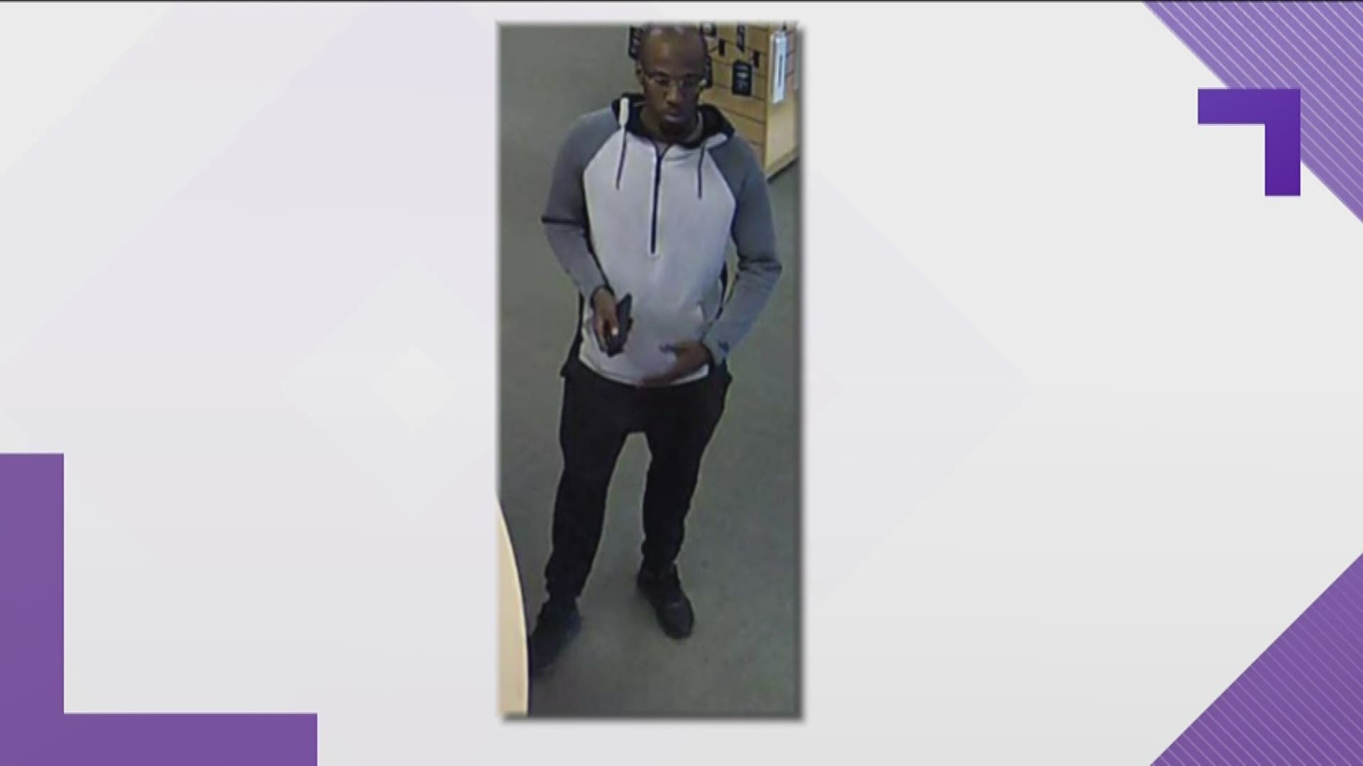 The suspect put the computer inside his pants and walked out of a store in Peachtree Conyers. If you recognize him, call Gwinnett County Police.