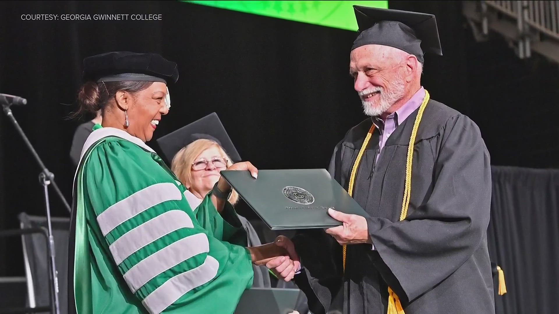 Sam Kaplan earned his Cinema and Media Arts degree from Georgia Gwinnett College Thursday. Kaplan decided to return to school after hearing a radio ad.
