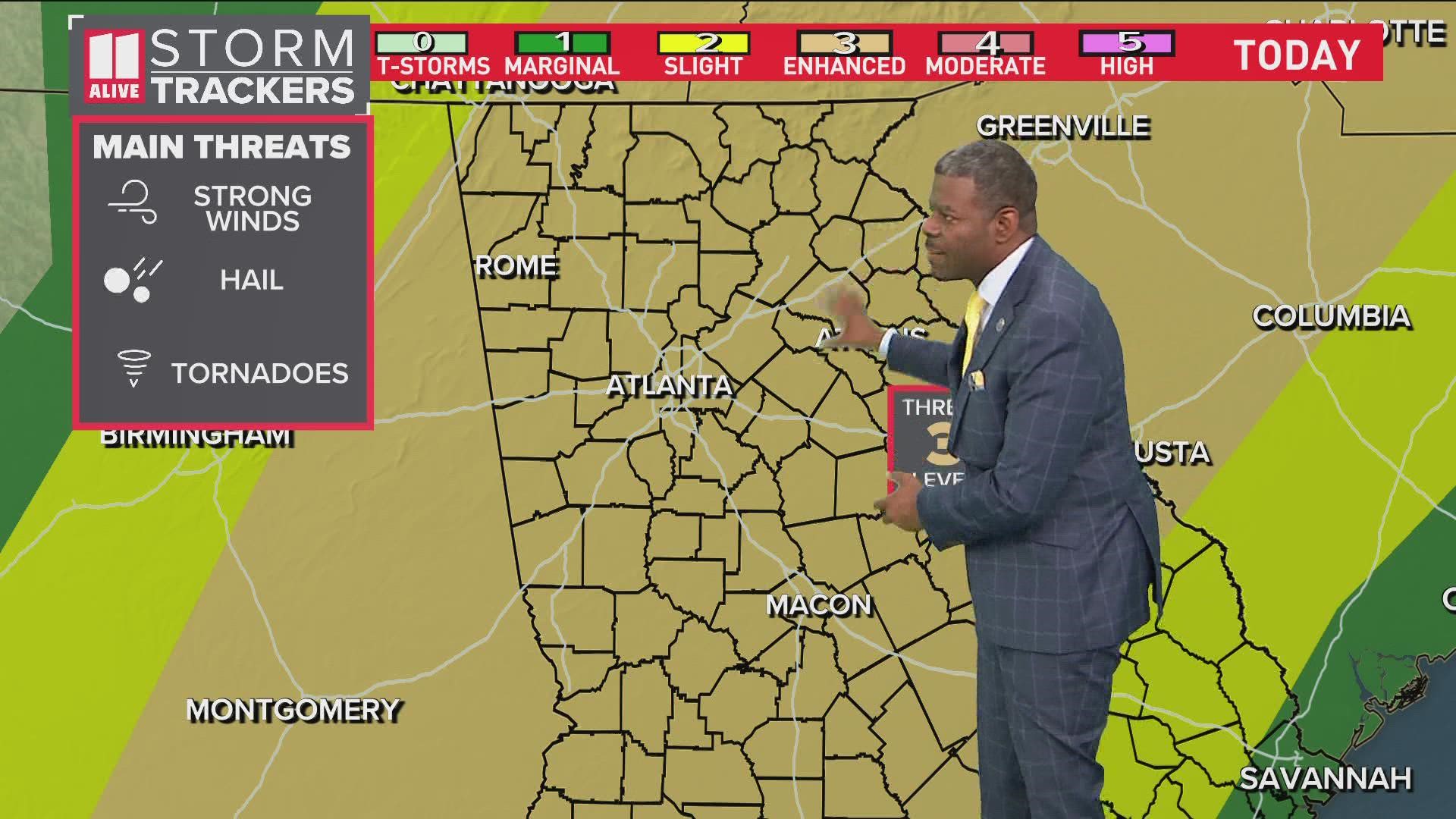 Here's when you can expect severe weather this morning around Atlanta.